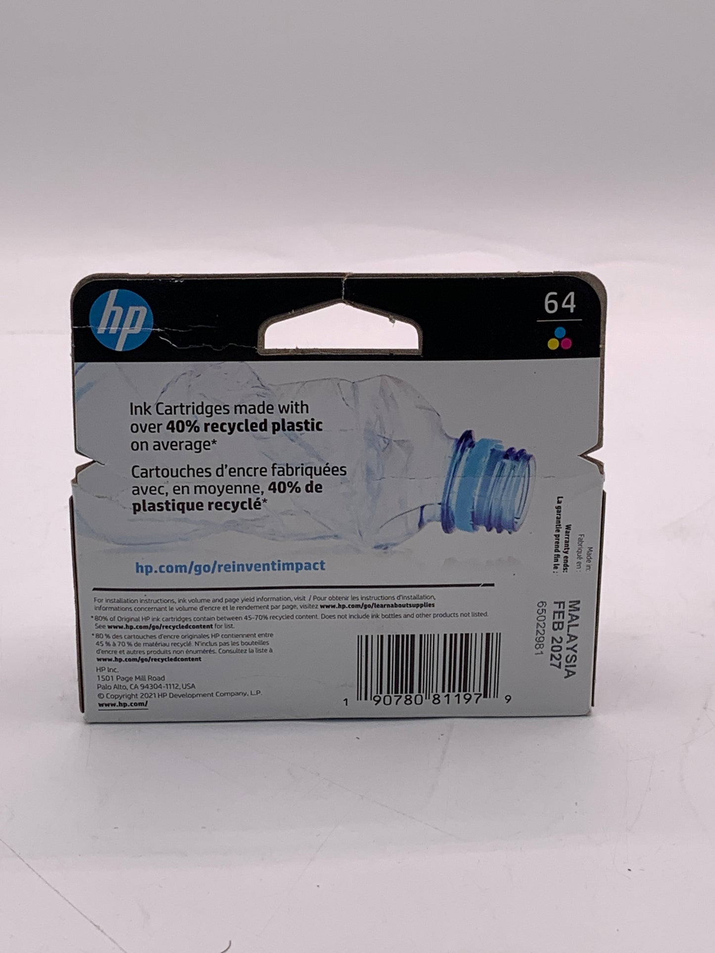 HP 64 Tri-Color Multi-Colored Ink Cartridge