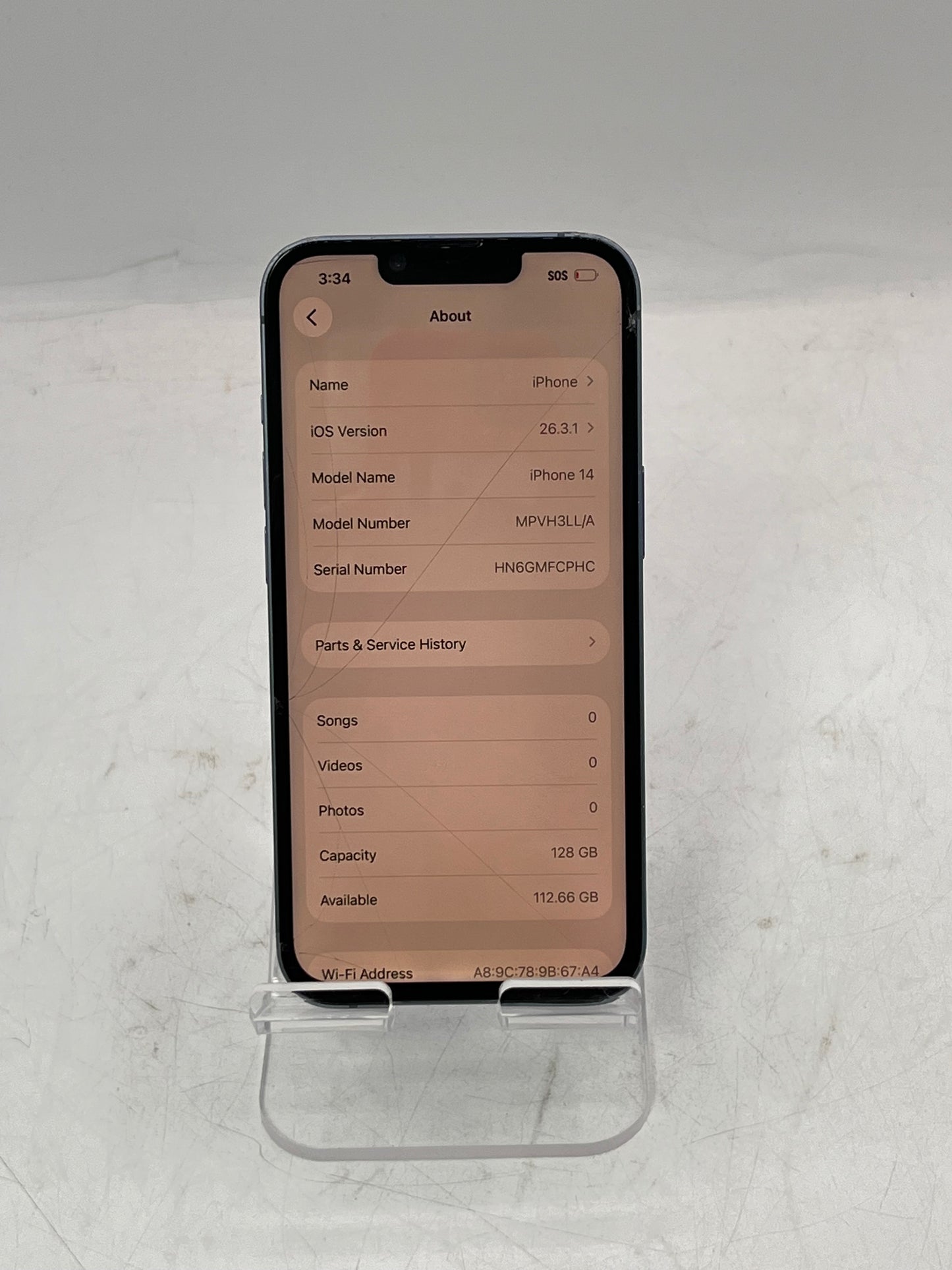 Unlocked Apple iPhone 14 MPVH3LL/A A2649 128GB Blue READ 88% BATT