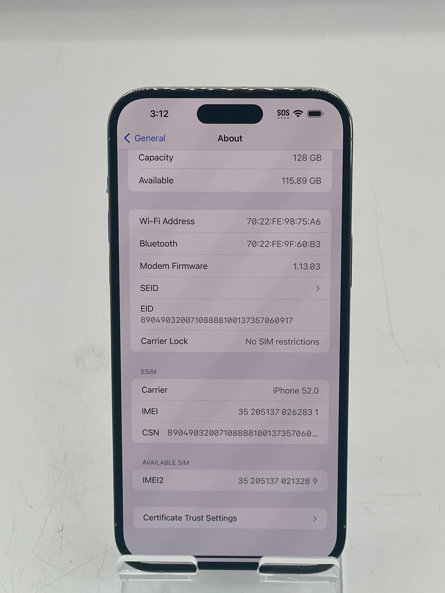 Apple iPhone 14 Pro Max (97% Batt) Factory Unlocked Silver 128GB