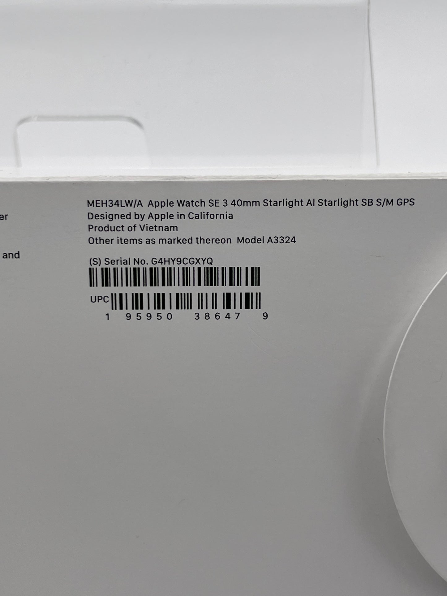 MEH34LW/A Apple Watch SE 3 40mm Aluminum Starlight SB S/M GPS Only A3324