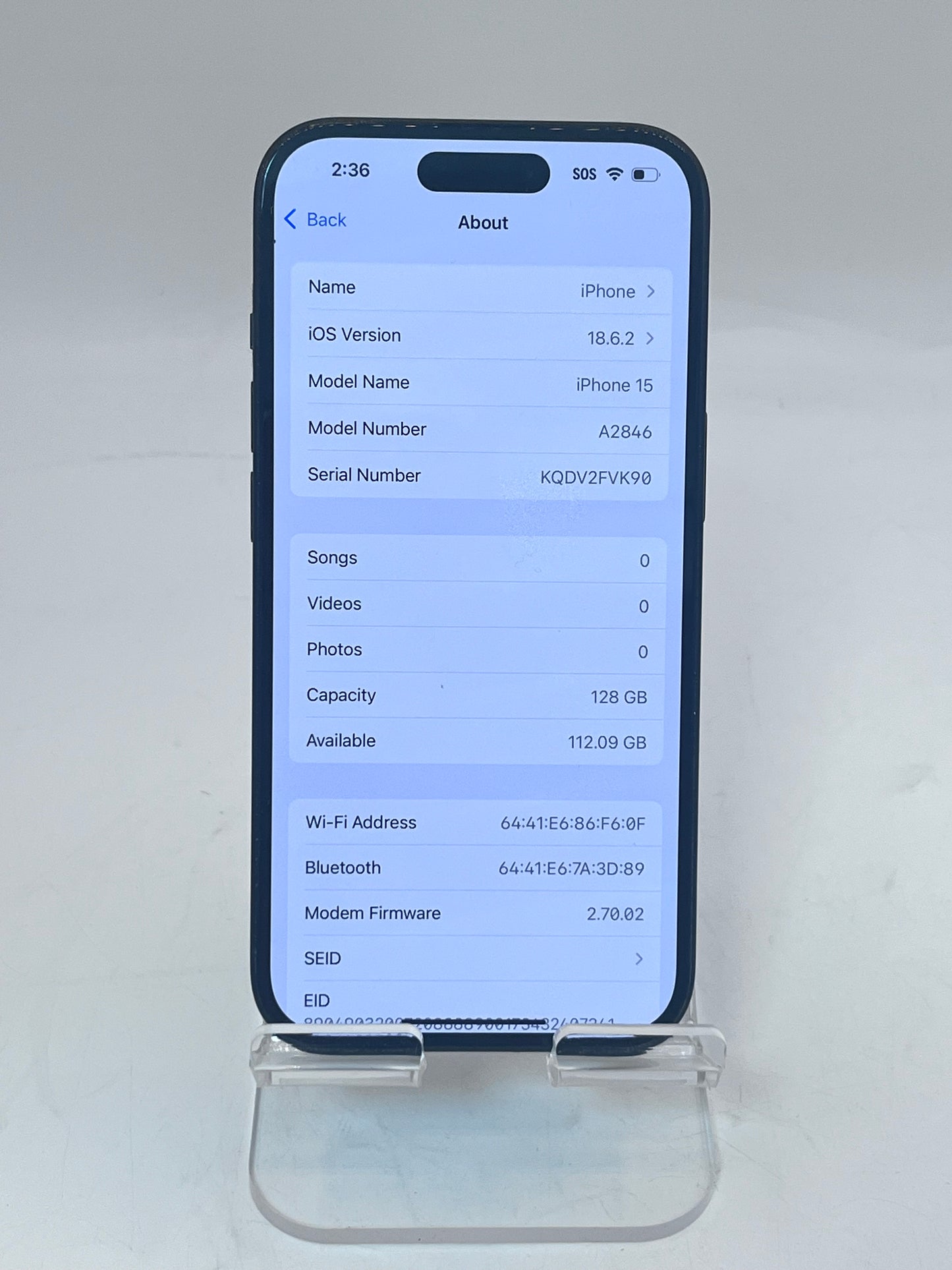 Unlocked Apple iPhone 15 6.1" MTLV3LL/A A2846 128GB - Black