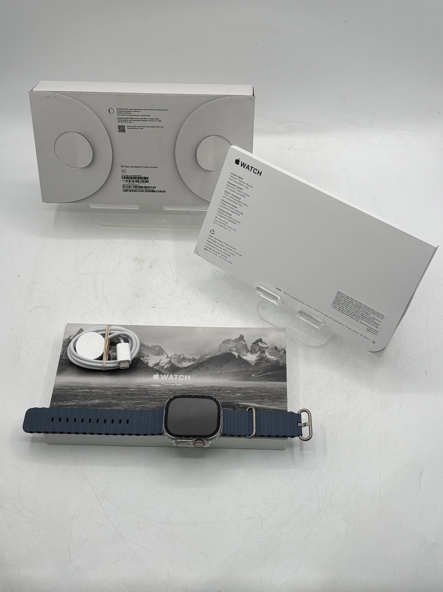 Apple Watch Ultra 3 49mm Cell Natural Titanium Anchor Blue Ocean Band MEWH4LW/A