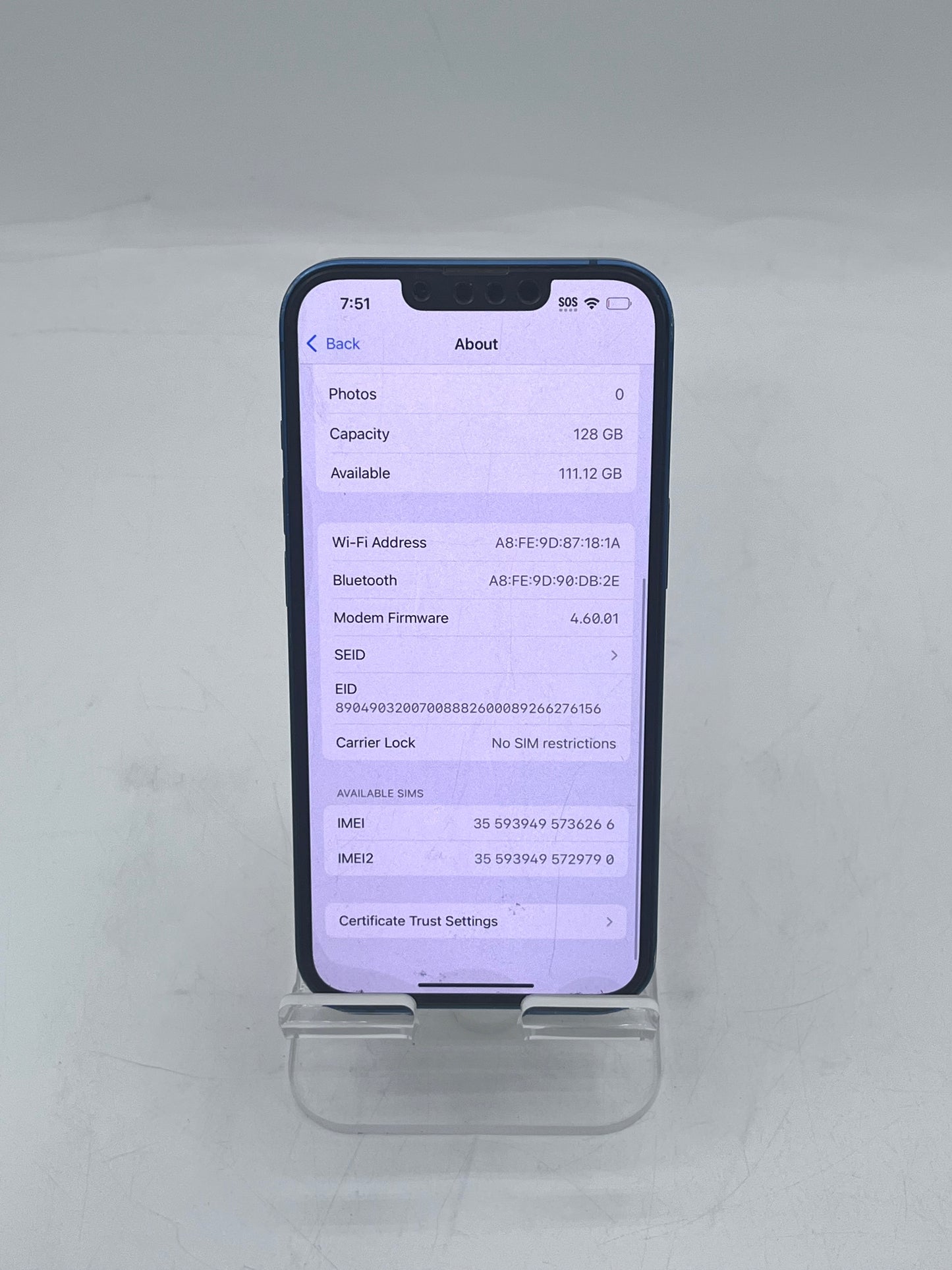 Unlocked Apple iPhone 13 A2482 MLMT3LL/A 128GB 2021 Blue