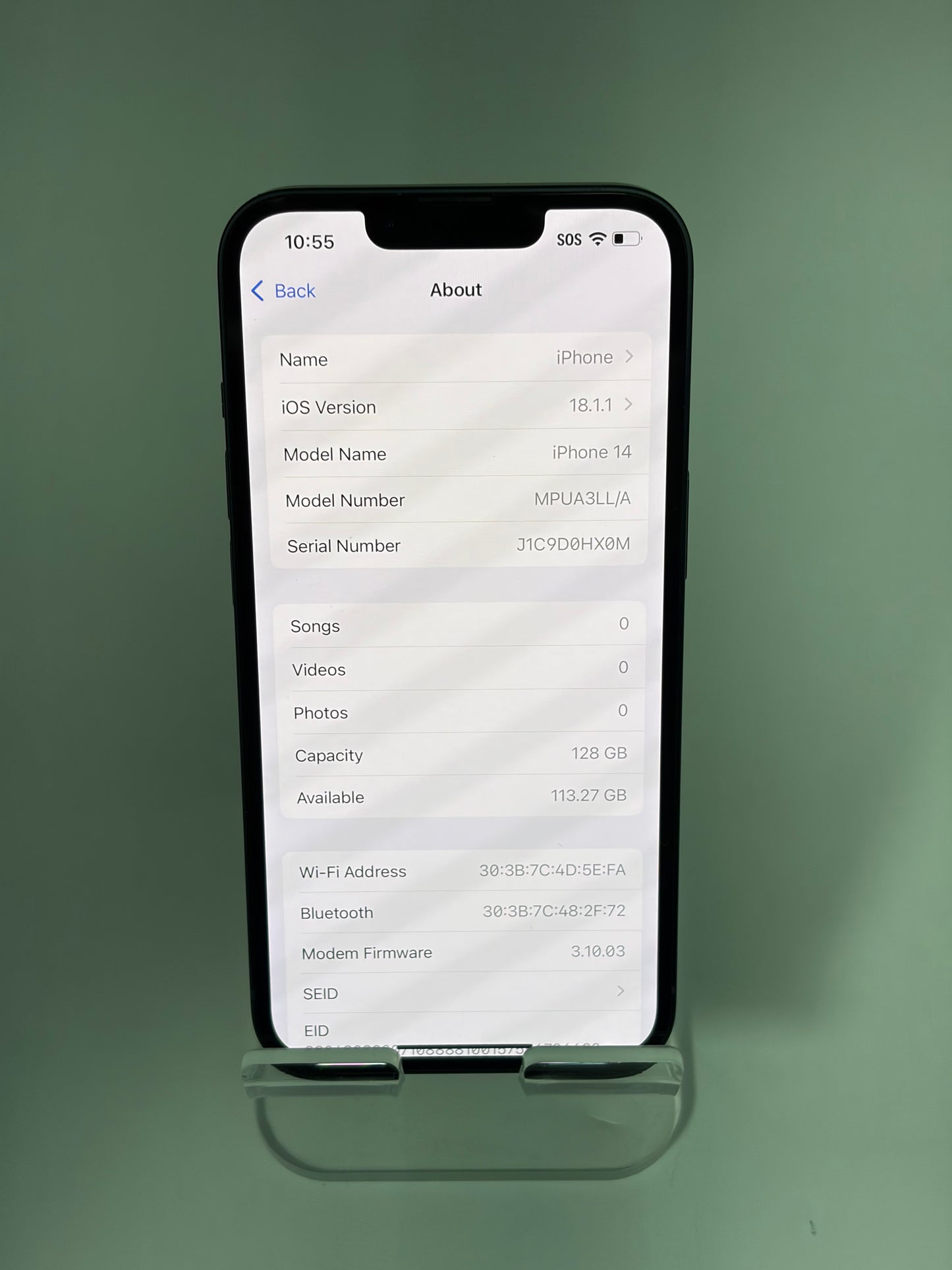 Unlocked Apple iPhone 14 128GB - A2649 MPUA3LL/A Midnight 100% Battery Near Mint