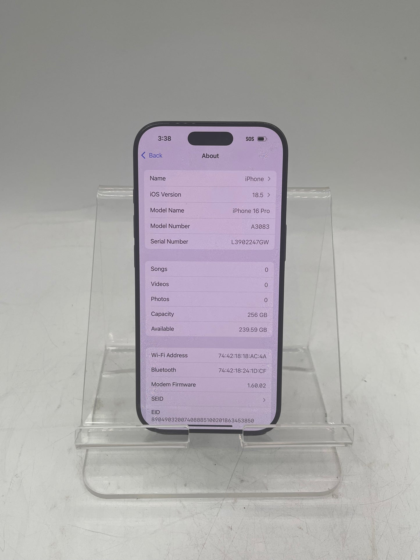 Unlocked Apple iPhone 16 Pro 256GB MYMG3LL/A A3083  Space Black 91% Battery Health