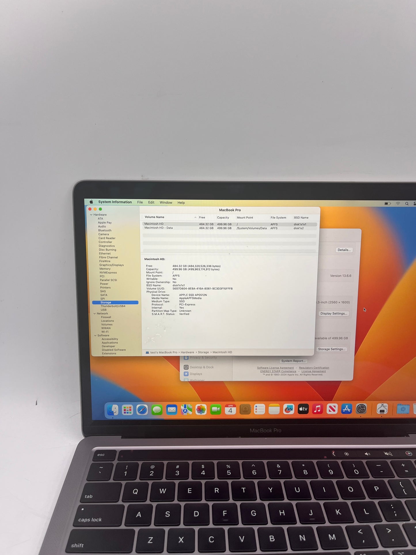 Apple MacBook Pro 13-inch A2251 2020  Core i5 16GB RAM 512GB Space Gray
