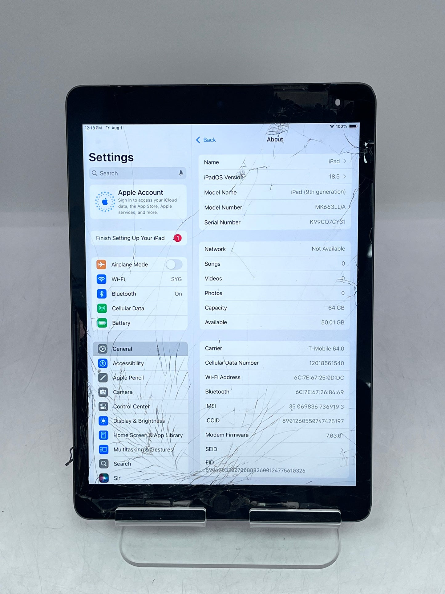 Apple iPad (9th Gen) 64GB A2603 MK663LL/A 2021  - Space Gray