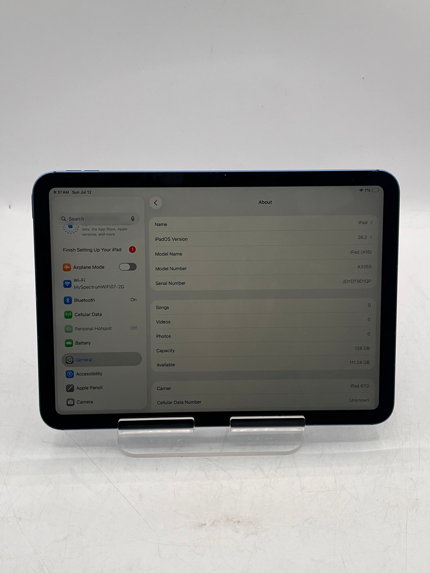 Unlocked Apple iPad (A16) A3355  ND7G4LL/A  128GB Blue WiFi + Cellular Tablet 100% BATT