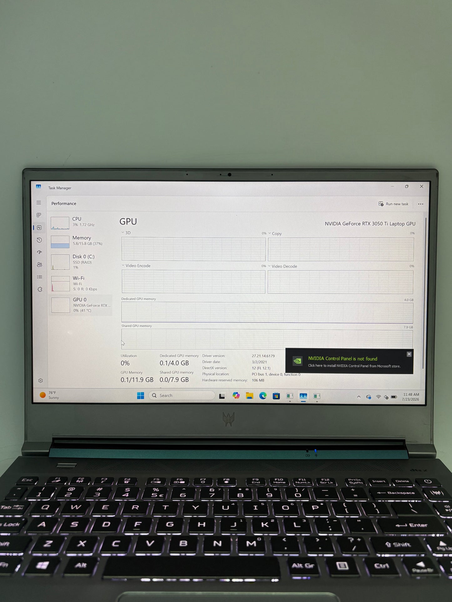 Acer Predator Triton 300 SE 14" Core i7-11375H 16GB RAM 512GB SSD GeForce RTX 3050 Ti Silver
