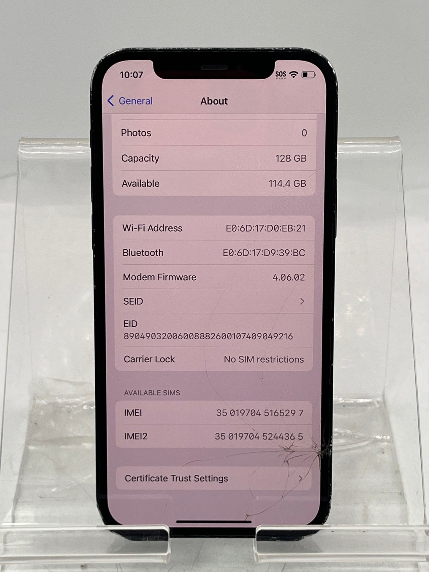 Unlocked Apple iPhone 12 A2172 MGF93LL/A 128GB Black