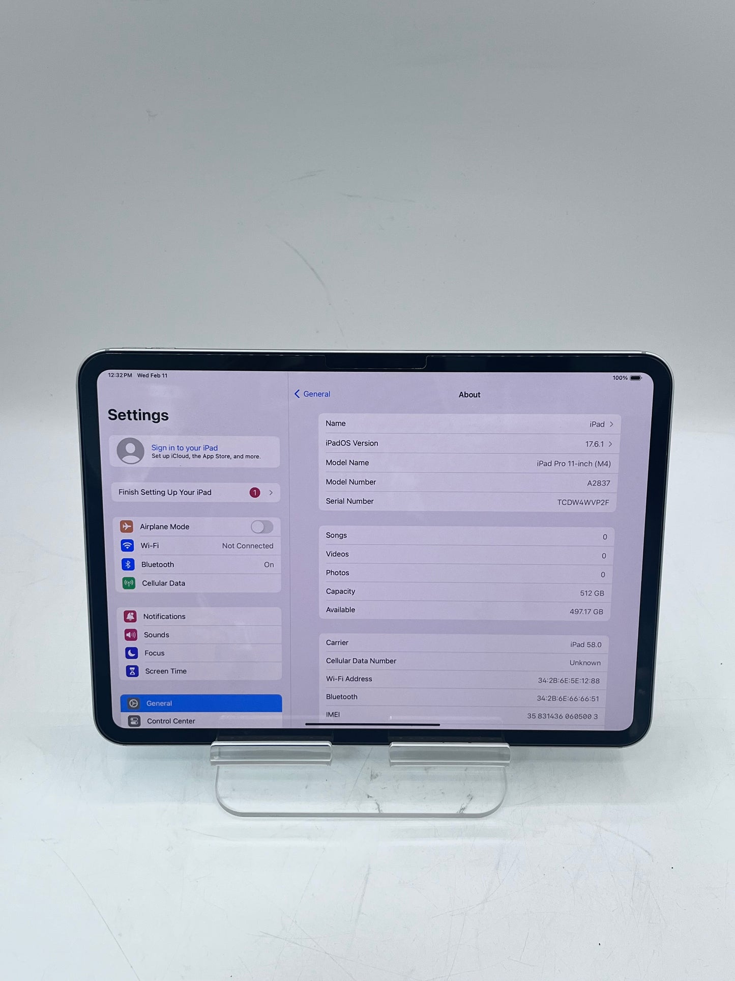 Apple iPad Pro M4 5th Gen 512GB Wi-Fi + Cellular 11" MVW33LL/A 100% BH