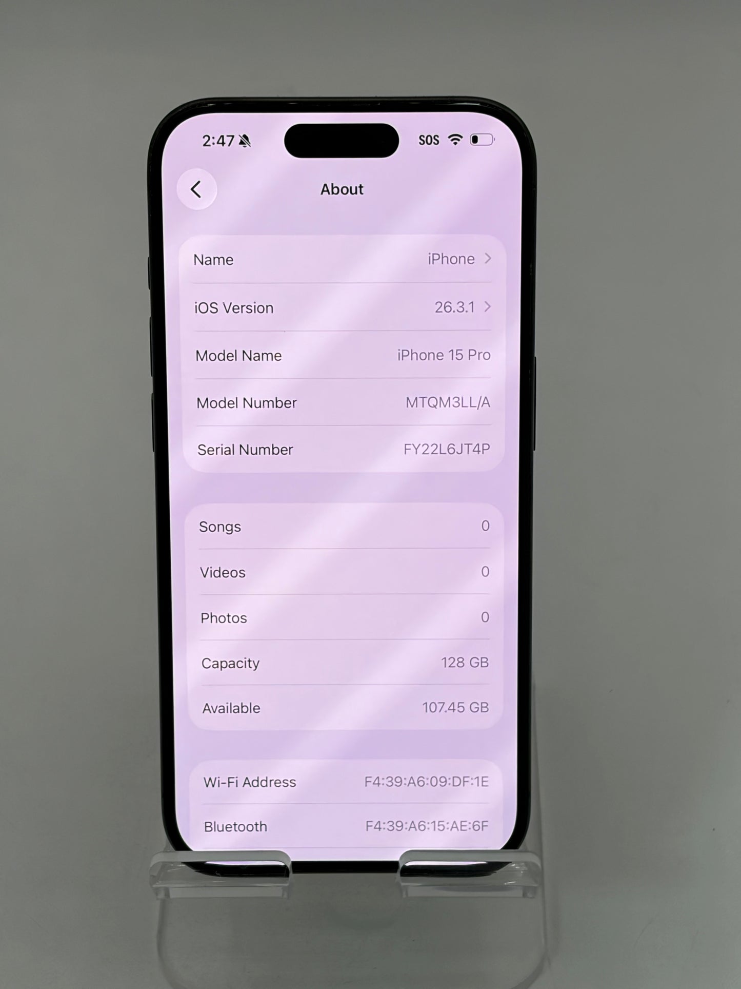 Unlocked Apple iPhone 15 Pro 128GB A2848 MTQM3LL/A Space Gray 88% Battery Health