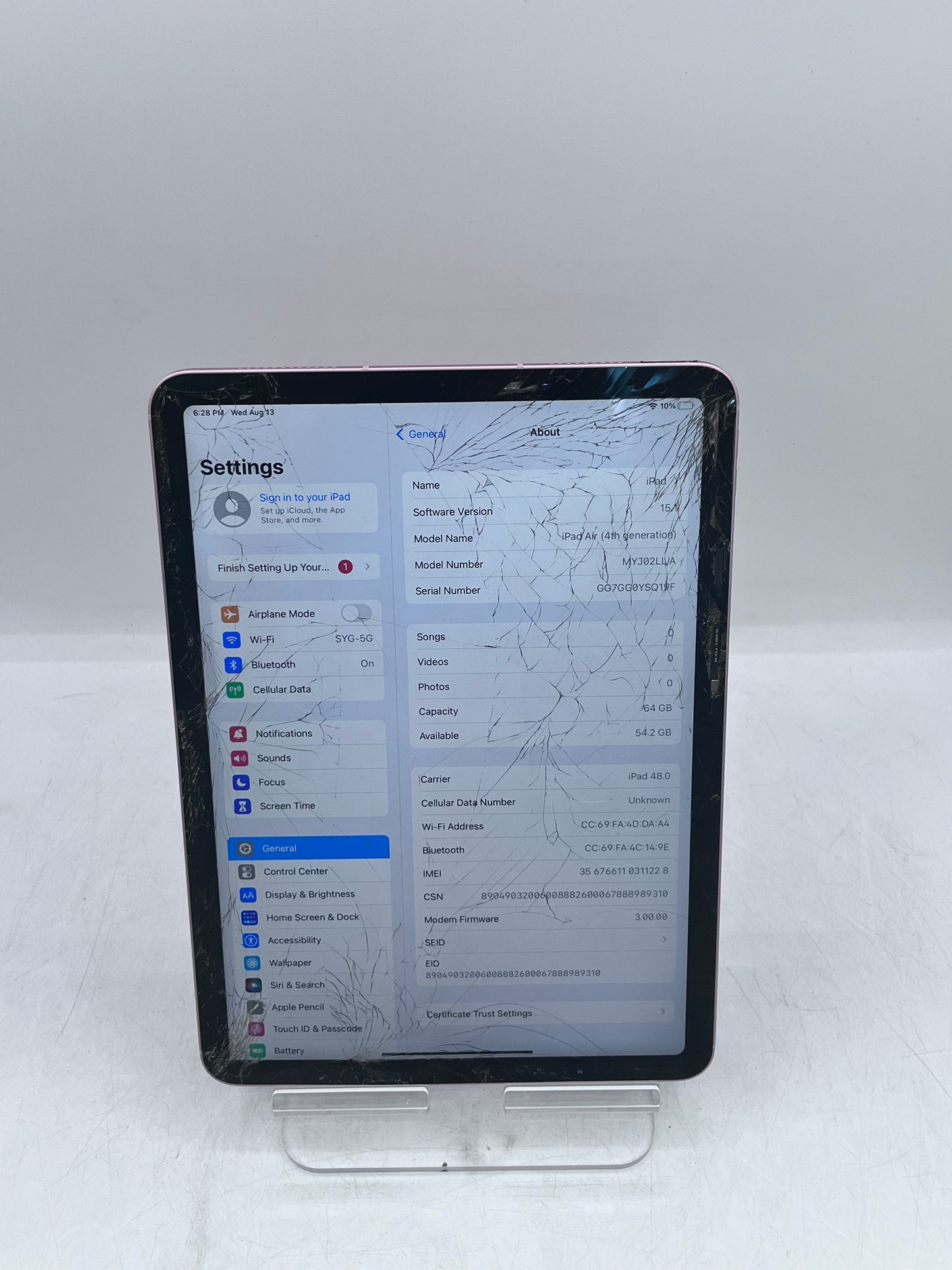 Unlocked Apple iPad Air (4th Gen) A2324 MYJ02LL/A (2020)  64GB 4 GB - Rose Gold