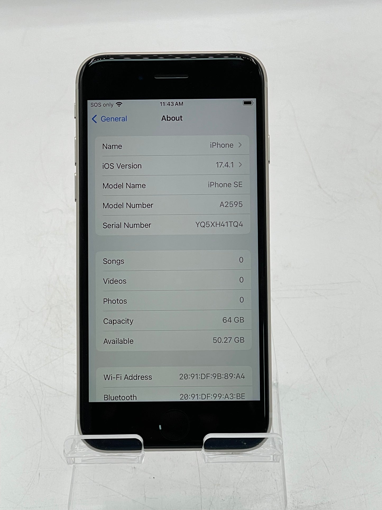Apple iPhone SE 3rd Gen 64GB Unlocked Starlight MMX53LL/A A2595 BH 100%