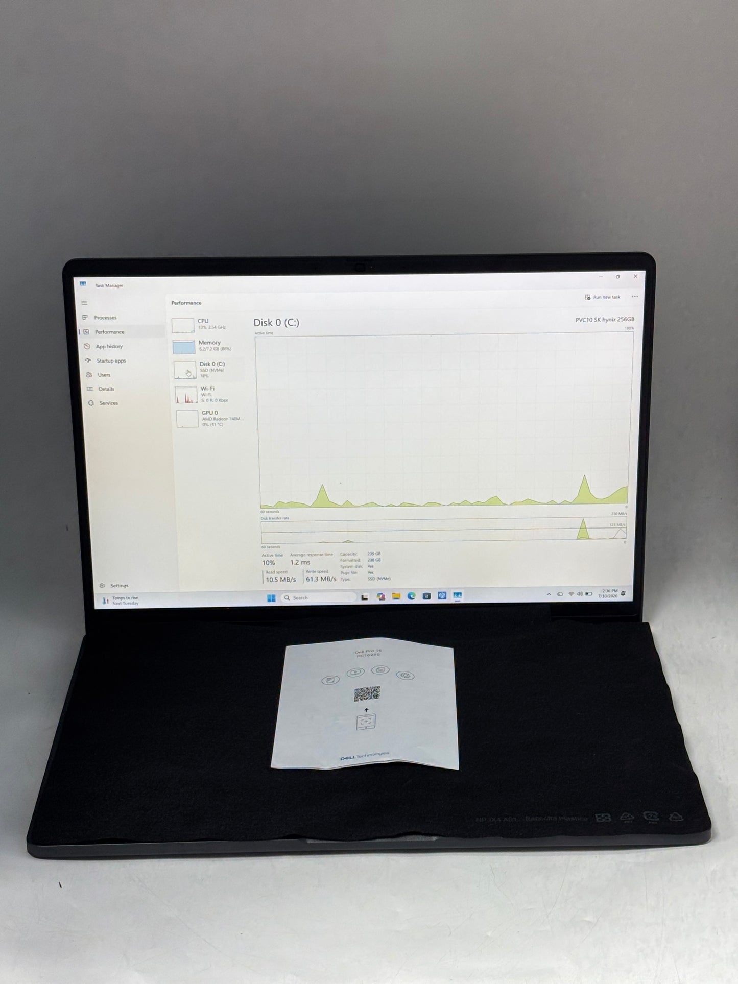 Dell Pro 16 PC16255 AMD Ryzen 5 220 8GB 256GB SSD Black Excellent Condition