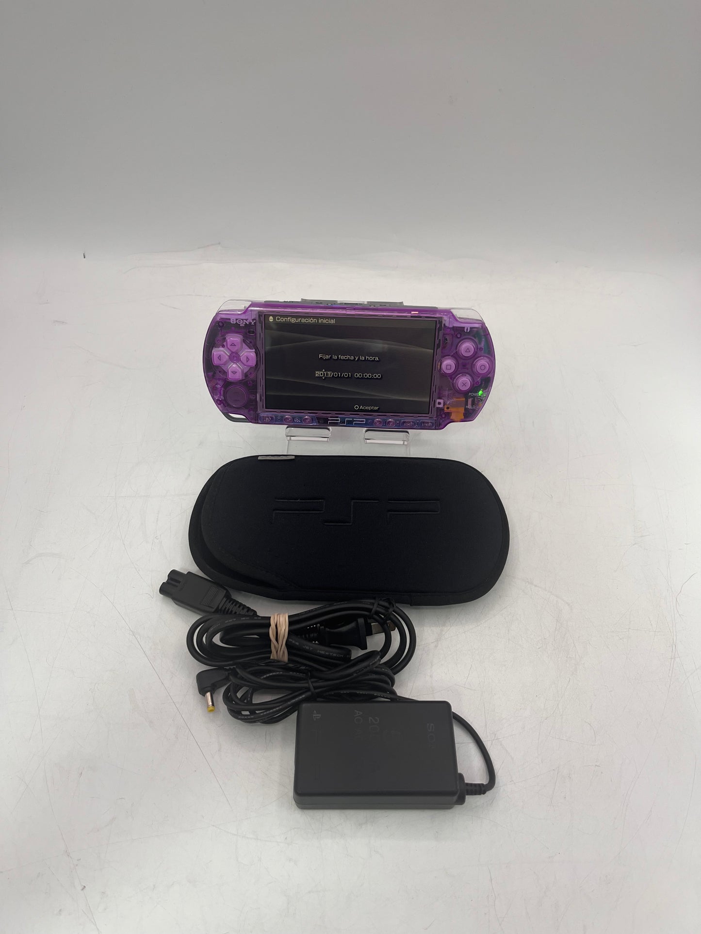 Sony PSP 3000 Handheld Console Custom Transparent Purple w/ Charger