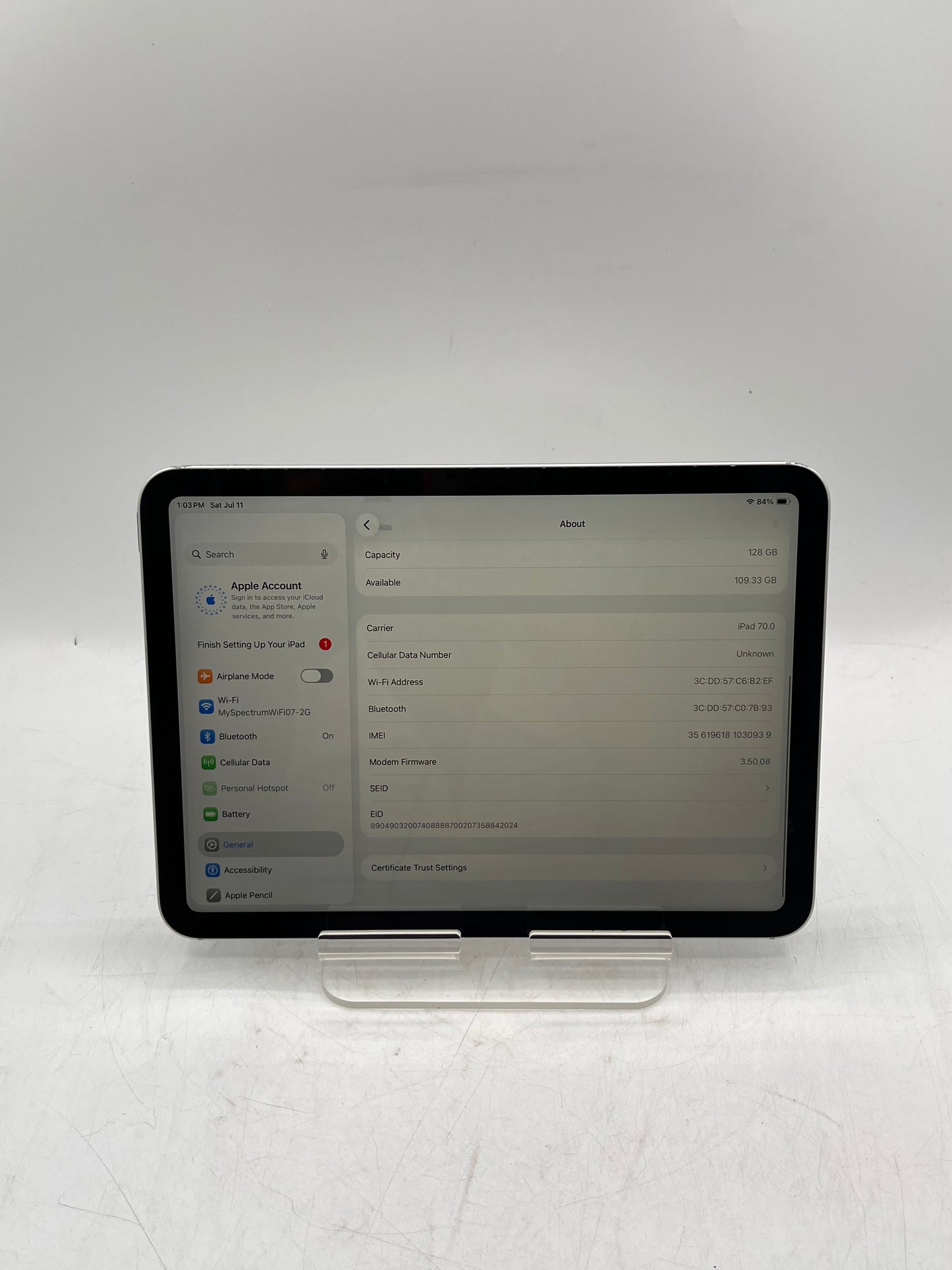Unlocked Apple iPad A16 A3355 ND7F4LL/A 128GB WiFi + Cellular Silver Tablet