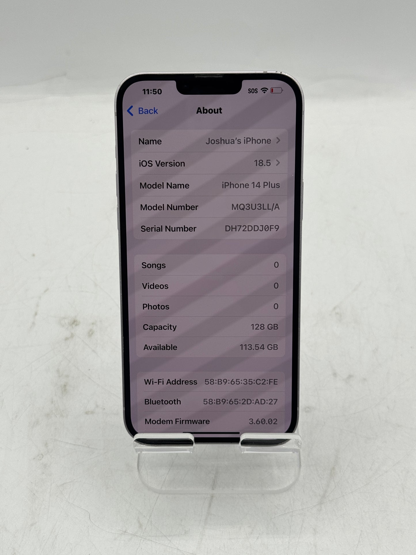 Unlocked Apple iPhone 14 Plus 128GB A2632 MQ3U3LL/A Purple 85% Battery Health