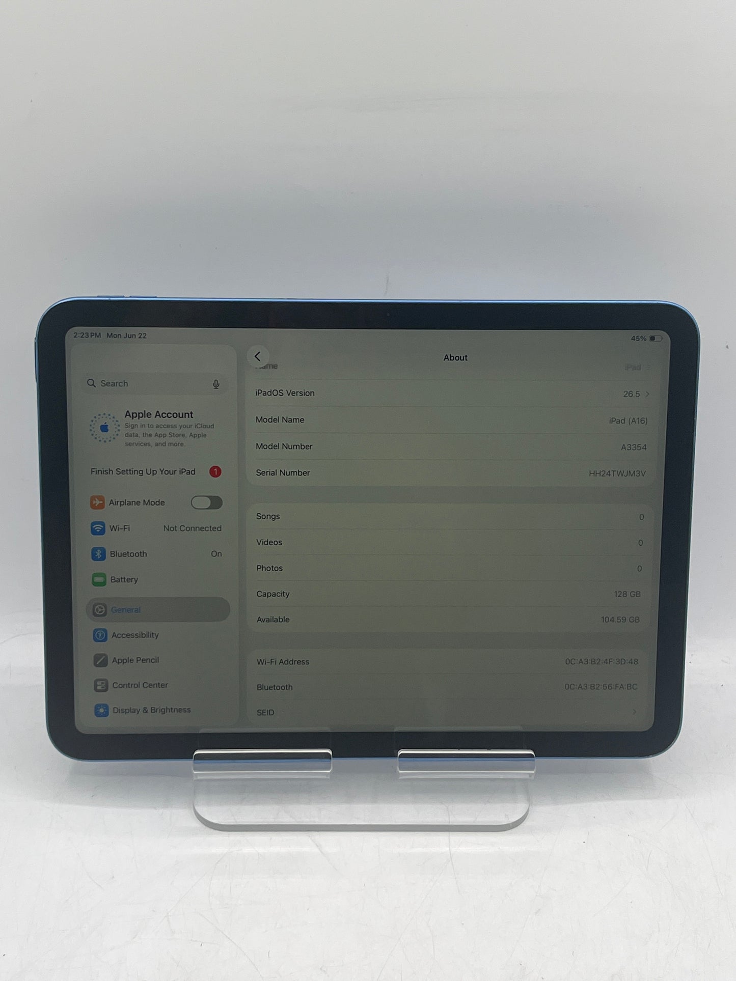 Apple iPad A16 MD4A4LL/A  A3354 (2025) 128GB WiFi Tablet - Blue