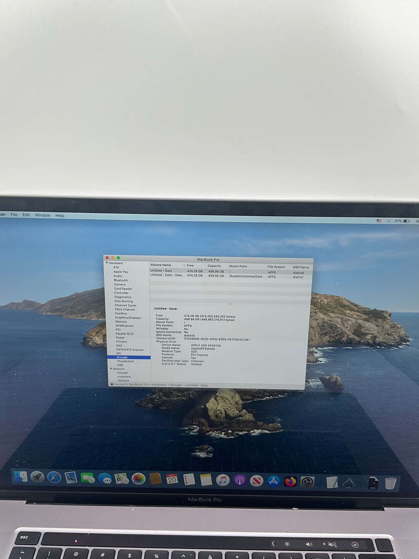 2019 Apple MacBook Pro 16" A2141 2.3GHz Core i9 16GB RAM 512GB SSD Silver
