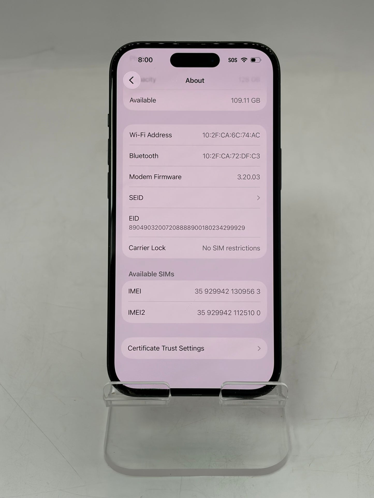 Unlocked Apple iPhone 15 128GB A2846 MTLV3LL/A - Black 88% BH