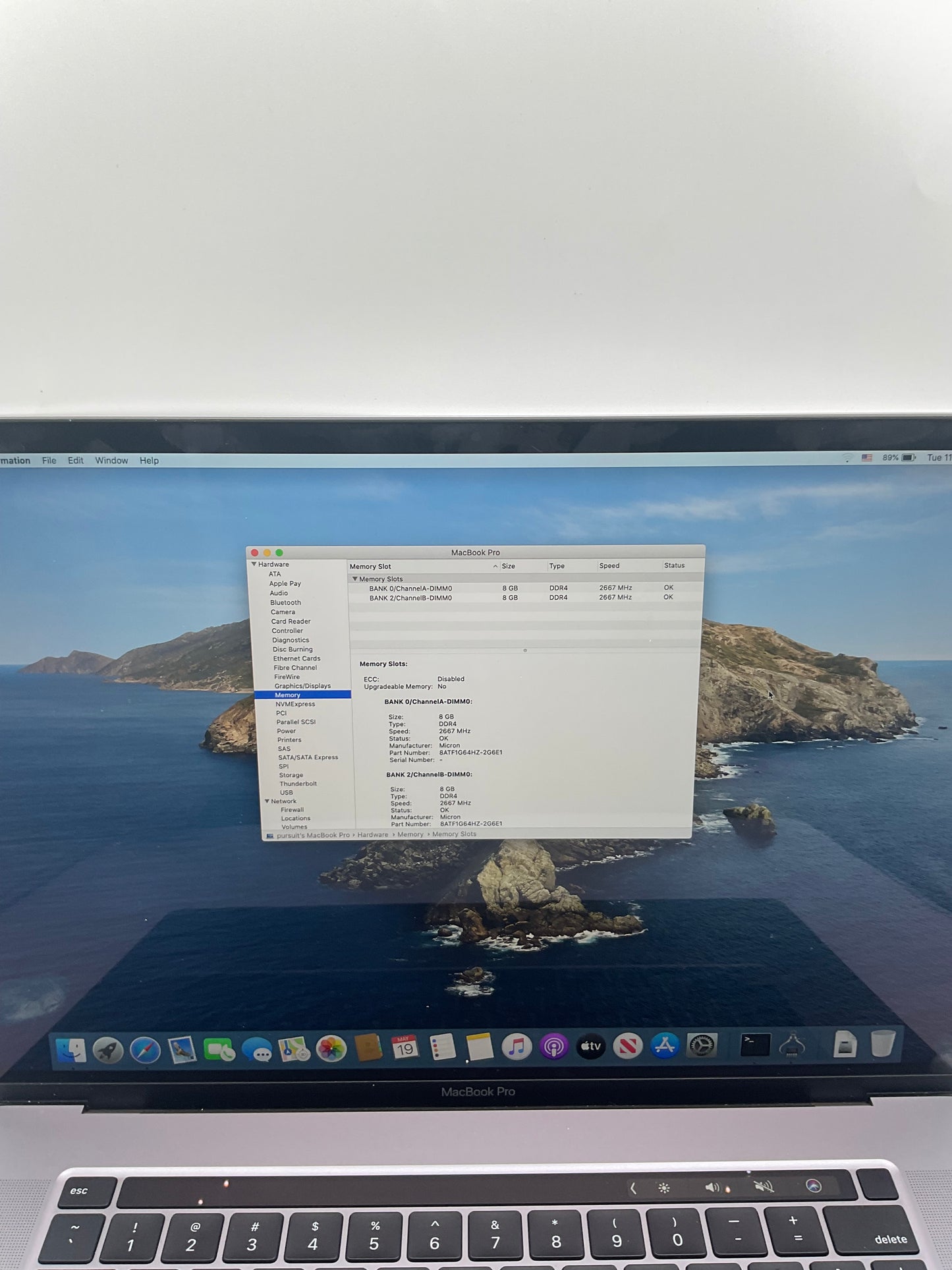 2019 Apple MacBook Pro 16" A2141 2.3GHz Core i9 16GB RAM 512GB SSD Silver