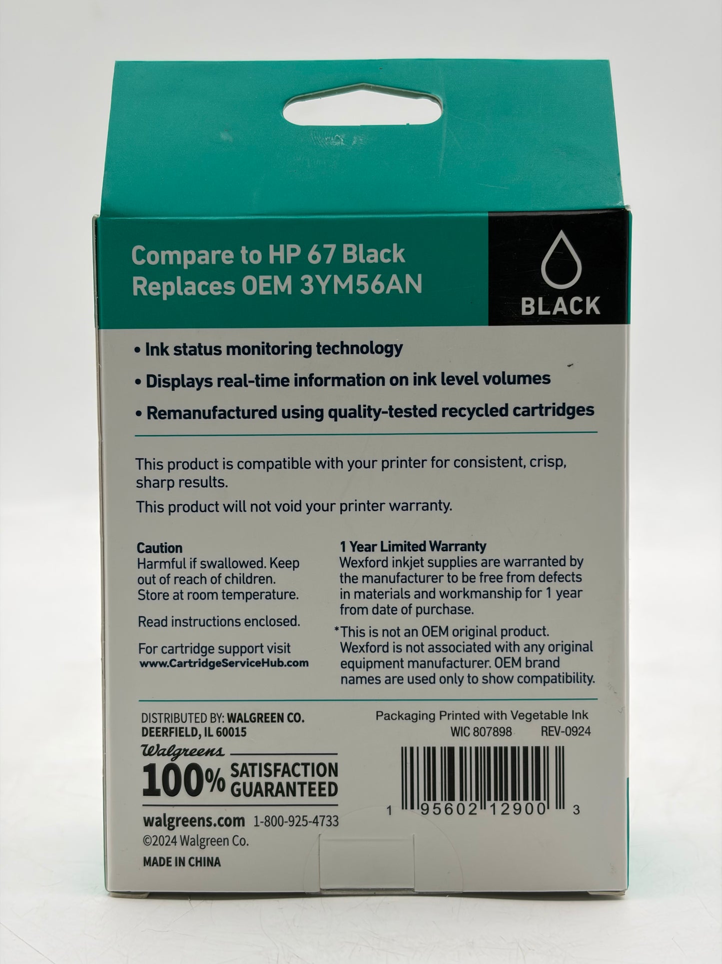 WEXFORD 67 Black Inkjet Cartridge, Replaces OEM HP 67 3YM56AN - BRAND NEW IN BOX