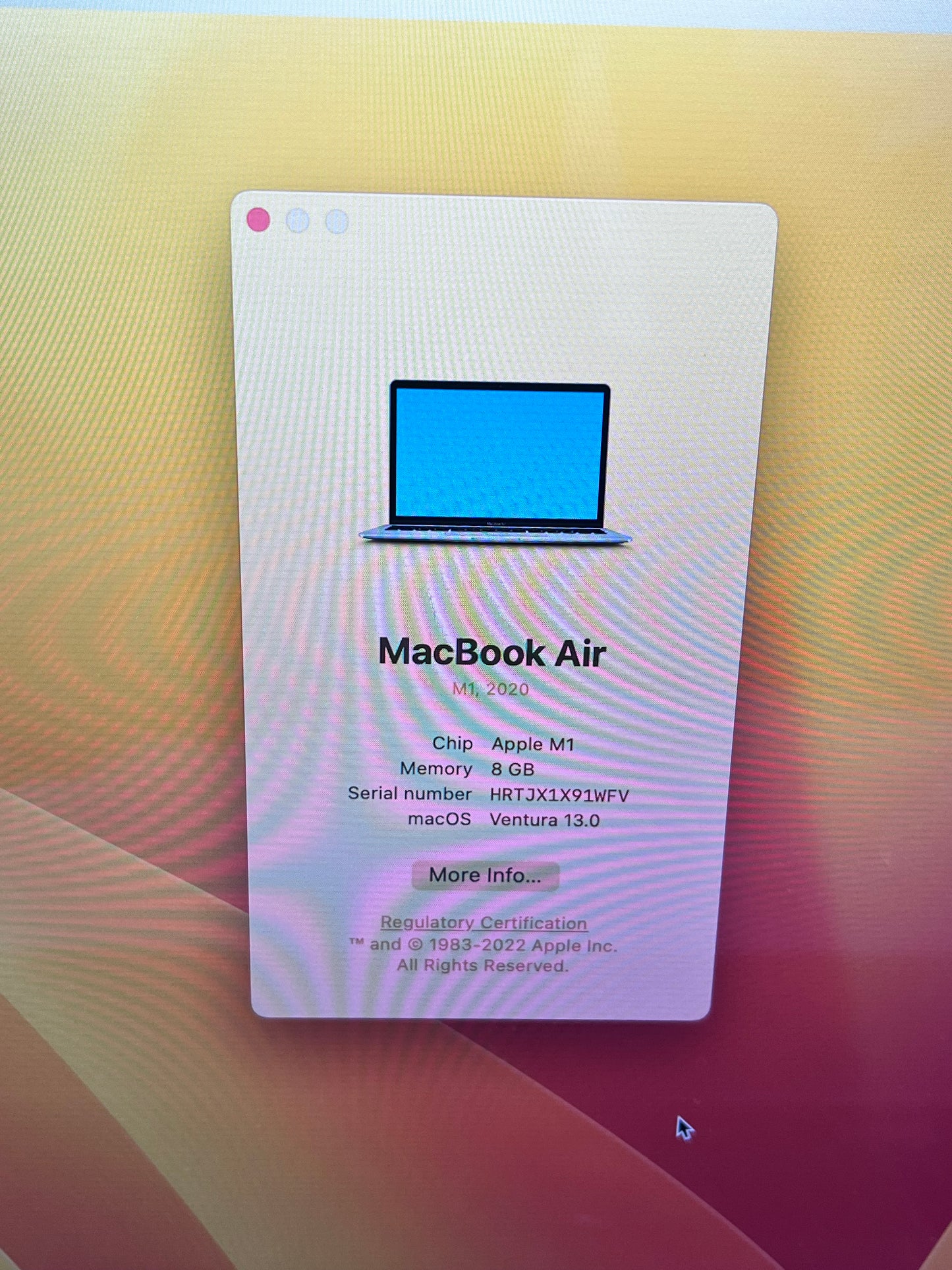 2020 Apple MacBook Air M1 A2337 Silver - 8GB RAM 256GB SSD READ