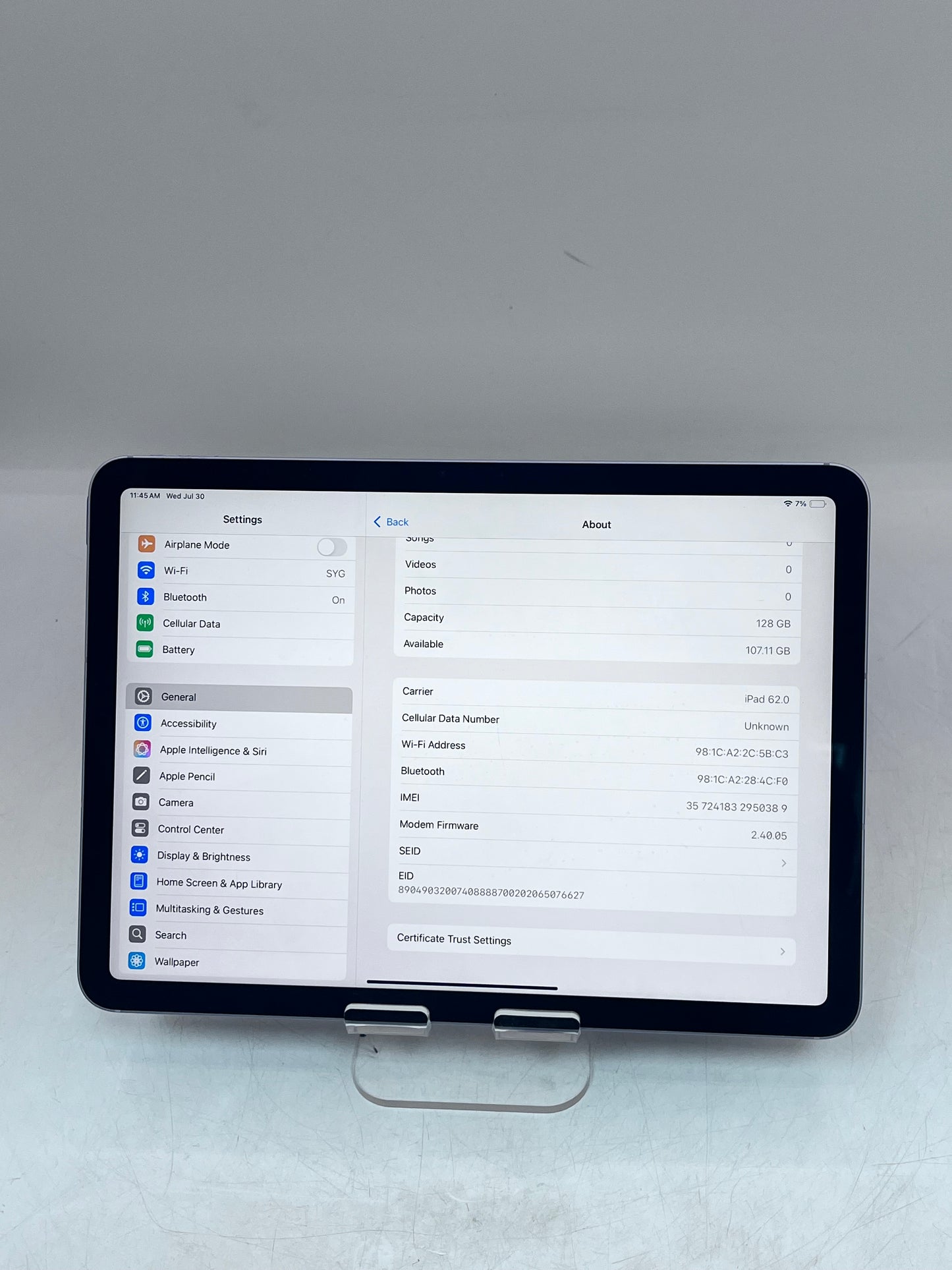 Unlocked Apple iPad Air M3 128GB A3267 MCJ44LL/A - Purple