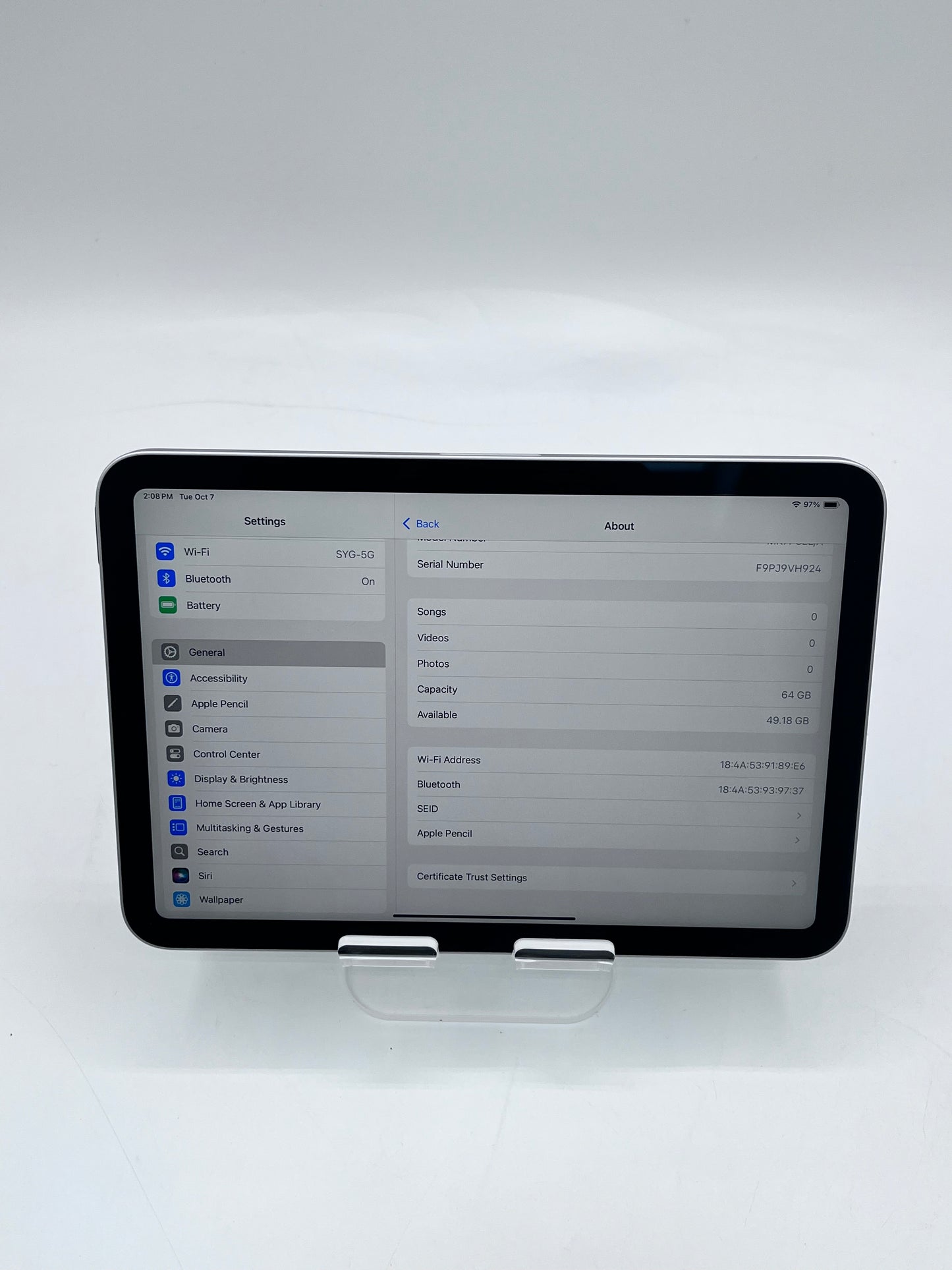 Apple iPad Mini (6th Gen) A2567 MK7P3LL/A 64GB - Silver