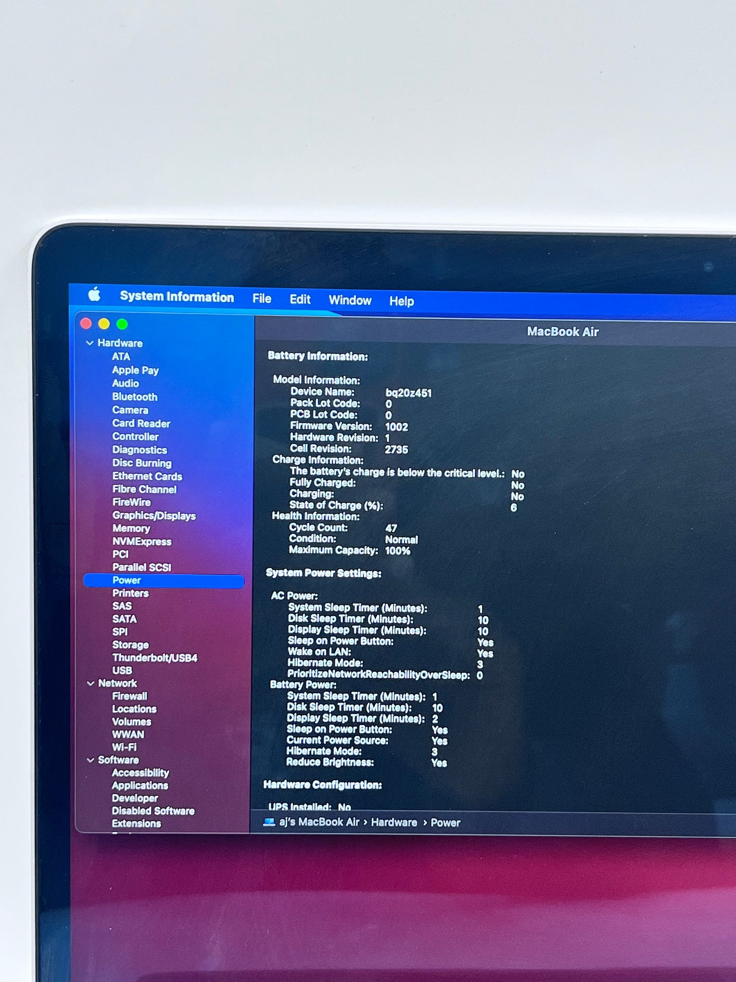 2020 Apple MacBook Air 13.3" M1 7C 8GB 256GB A2337 REMOTELY MANAGED 45 CC