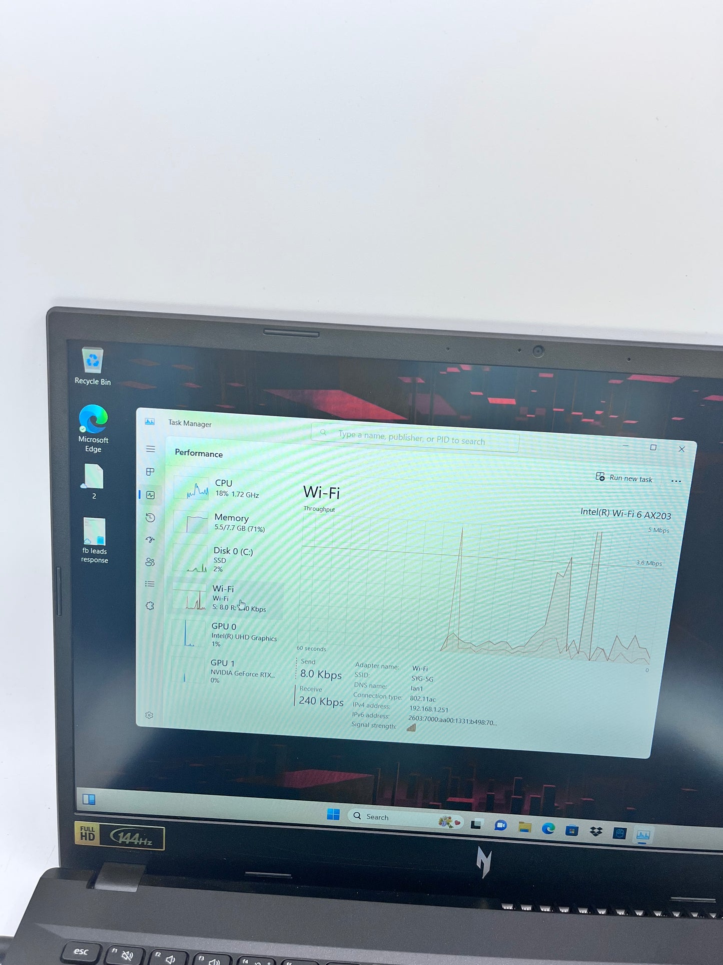 Acer Nitro V 15 Intel i5-13420H 1.4GHz 8GB RAM 512GB SSD GeForce RTX 2050 READ