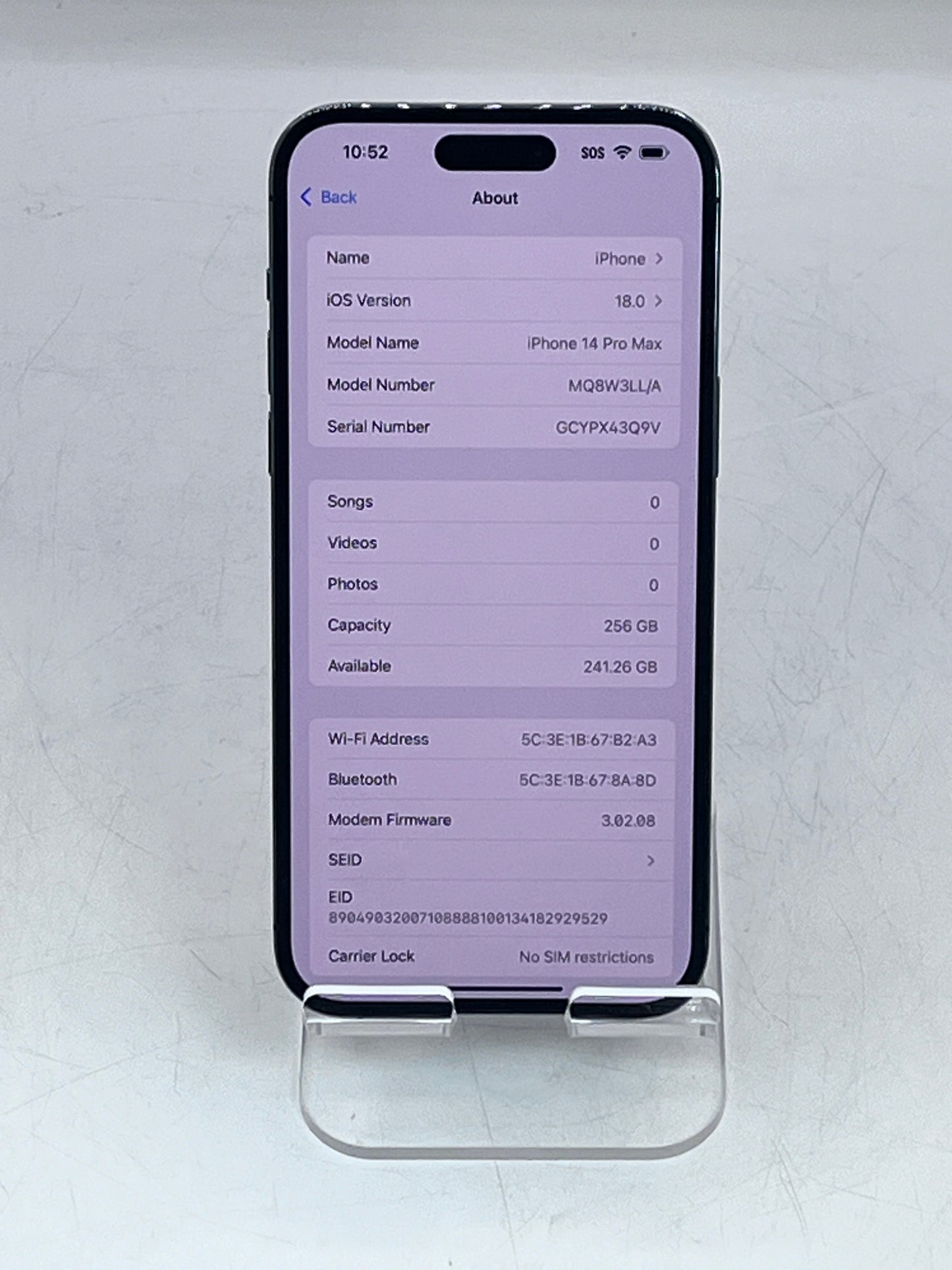 Apple iPhone 14 Pro Max MQ8W3Ll/A, 256gb, Purple, Carrier Unlocked, Excellent!!
