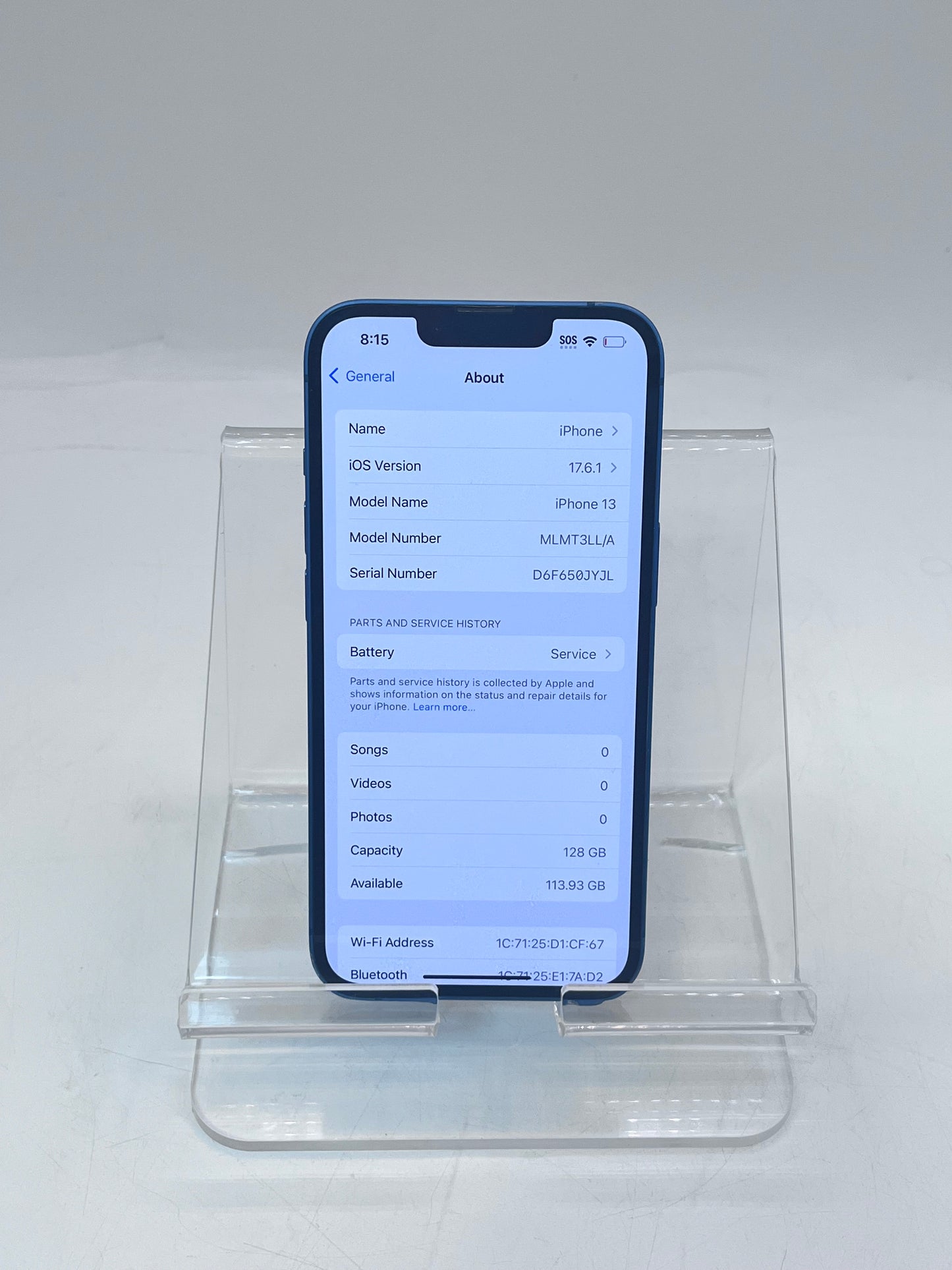 Unlocked Apple iPhone 13 6.1" 128GB A2482 MLMT3LL/A Blue  74%BH
