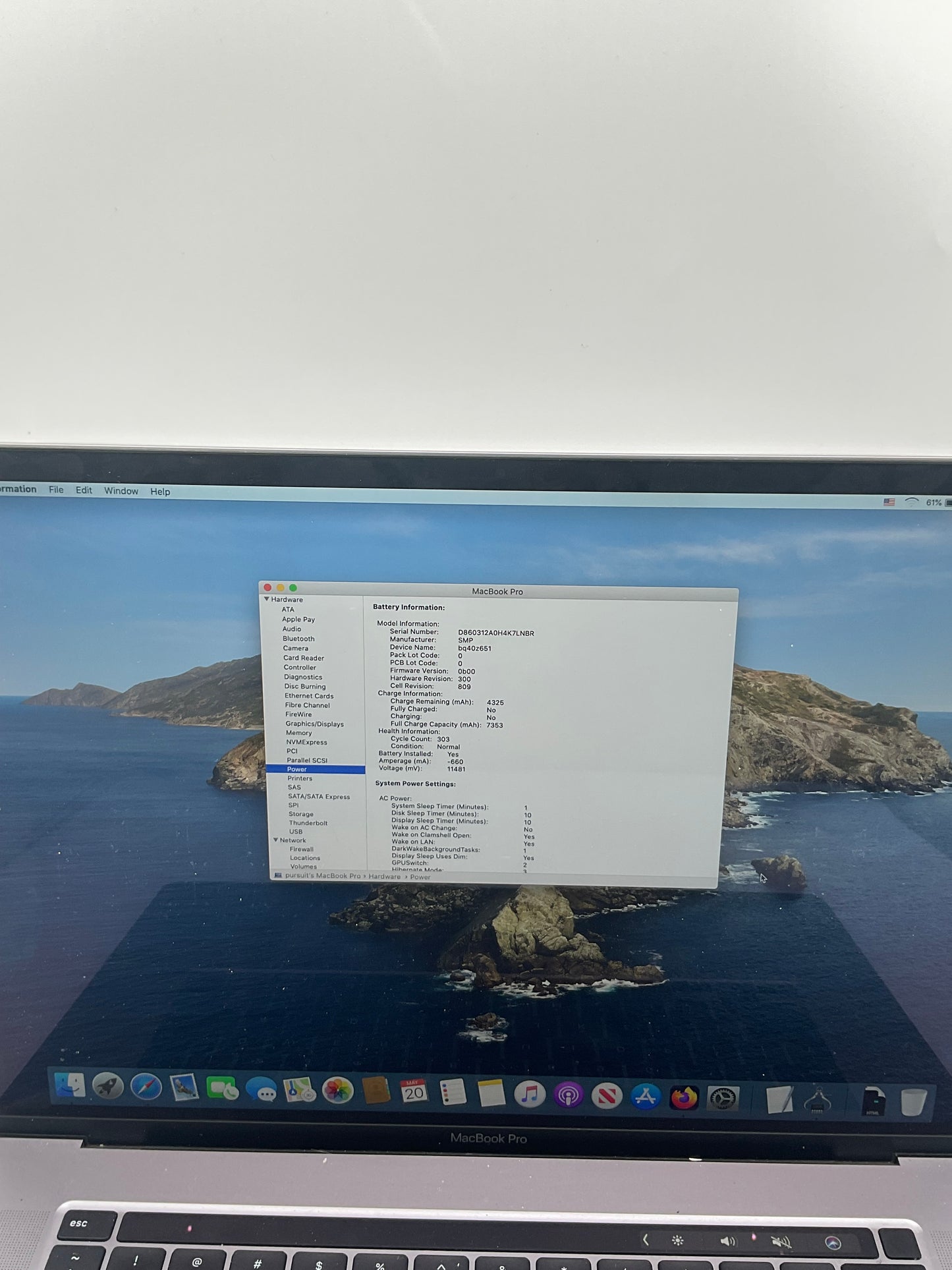 2019 Apple MacBook Pro 16" A2141 2.3GHz Core i9 16GB RAM 512GB SSD Silver