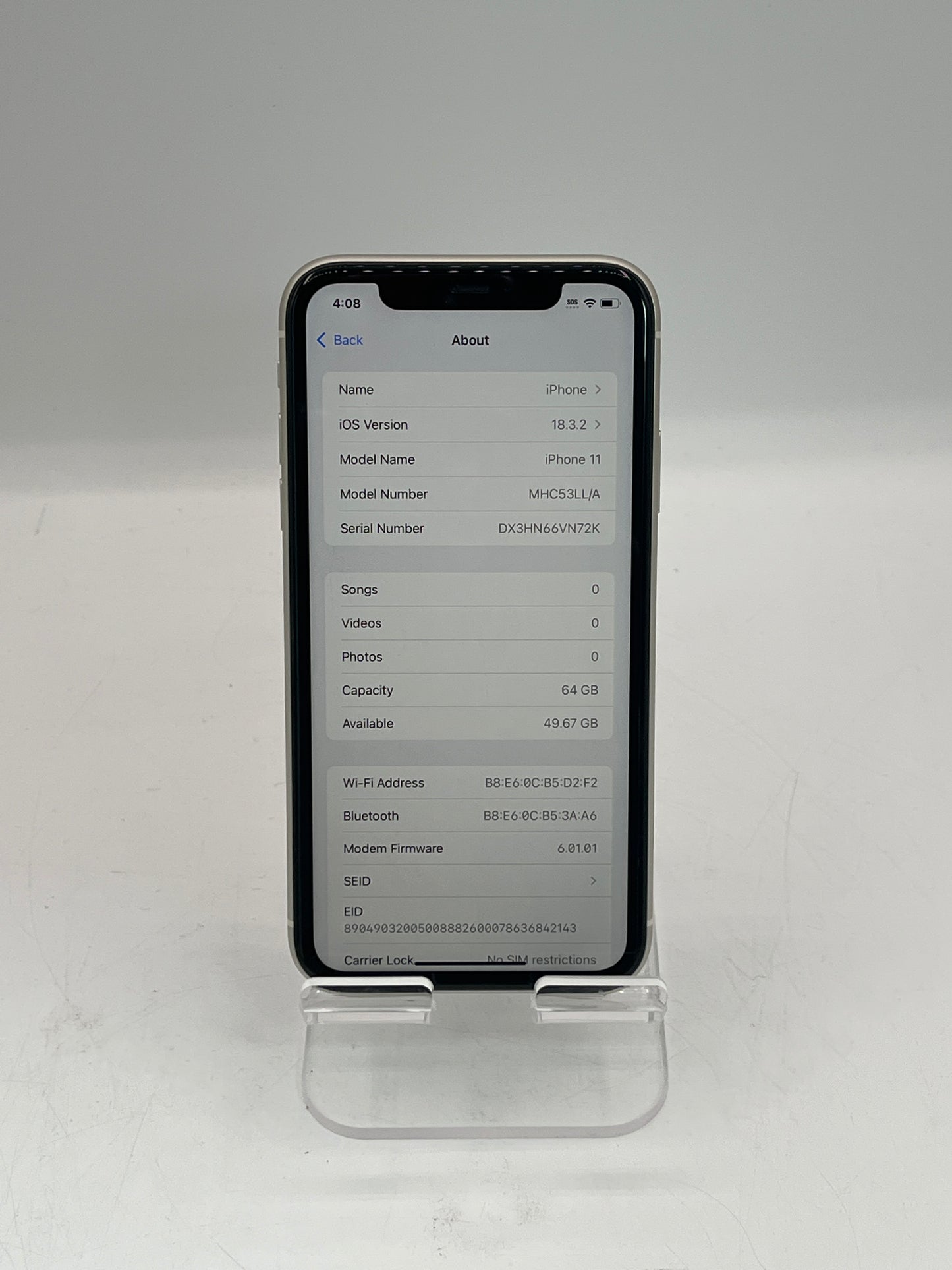 Unlocked Apple iPhone 11 64 GB A2111 MHC53LL/A White 97% Battery