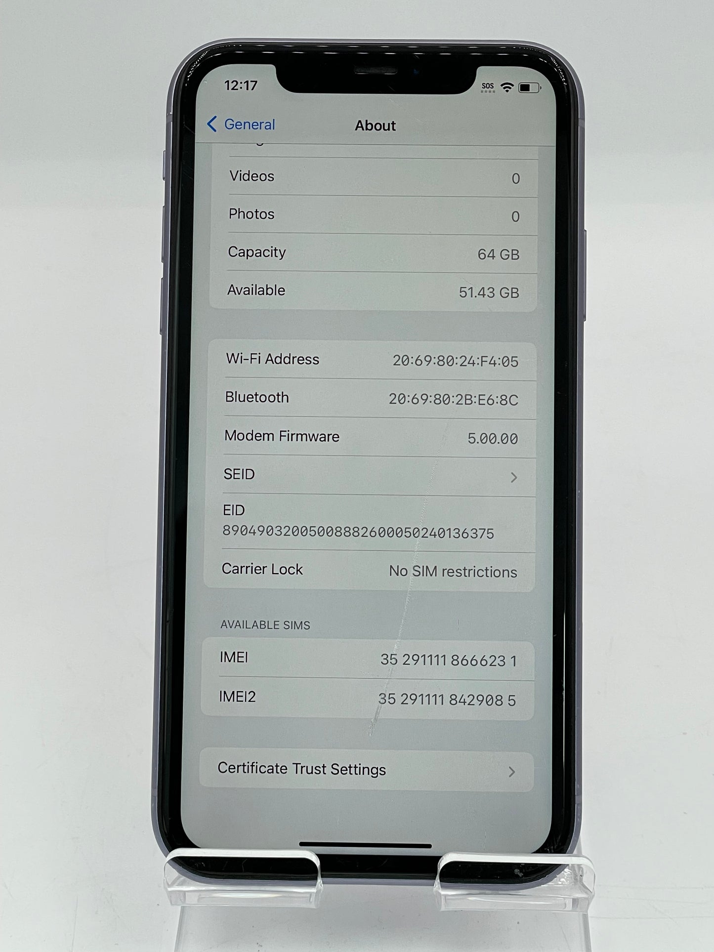 Unlocked Apple iPhone 11 64GB A2111 MWLA2LL/A Purple Free Shipping