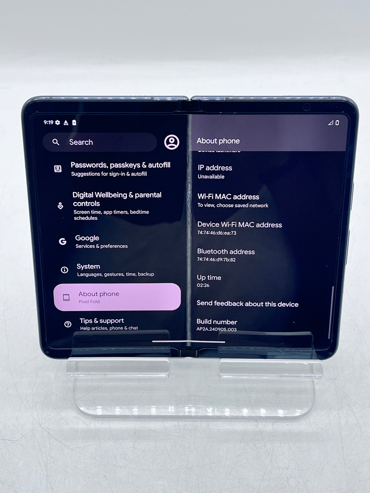 Google Pixel Fold G9FPL 256GB -  Cracked Outer Screen - Black
