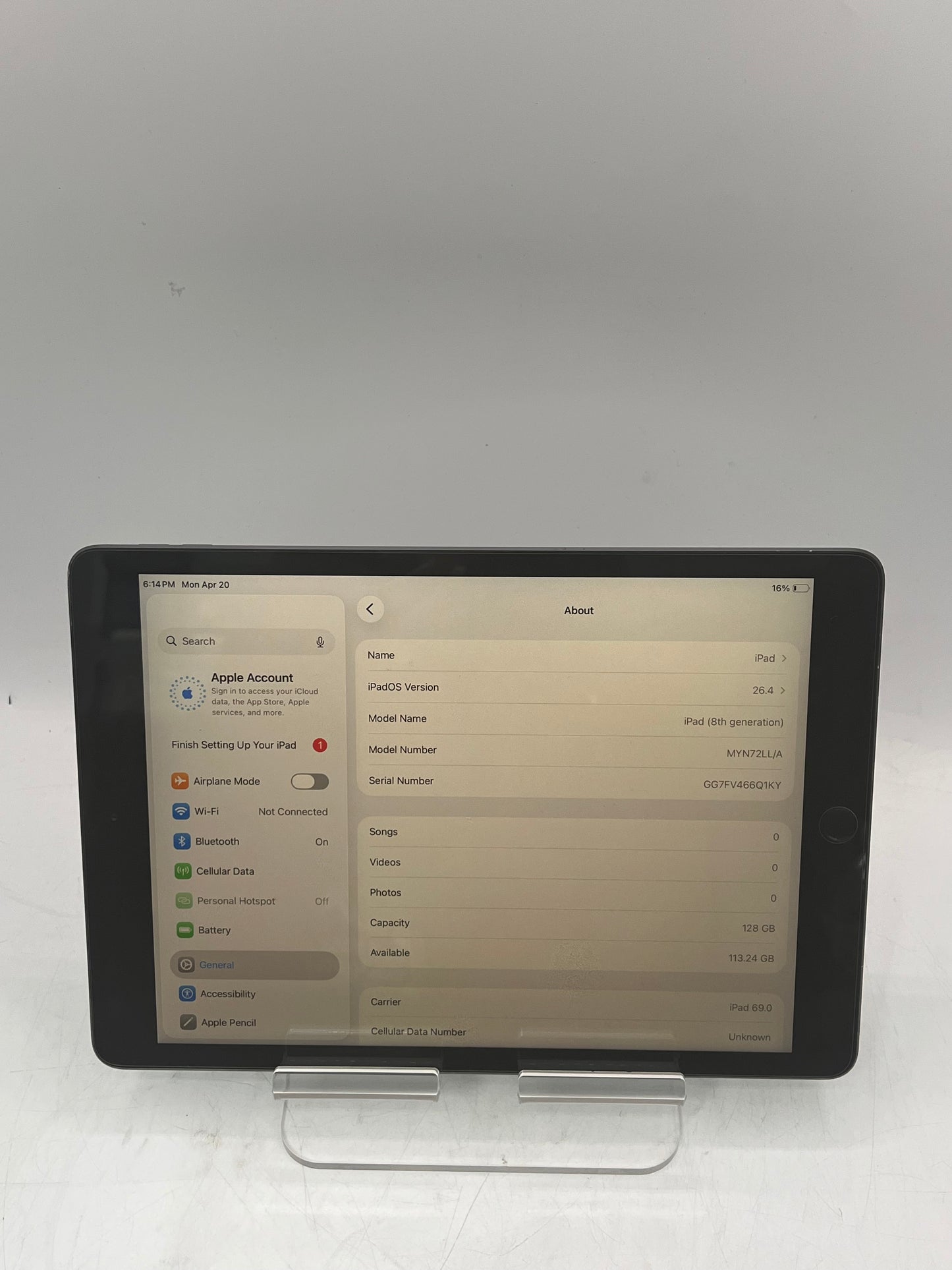 Unlocked Apple iPad (8th Gen) A2428 128GB WiFi + Cellular Black