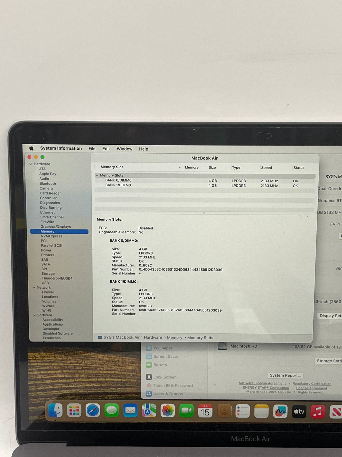 2018 Apple MacBook Air 13" i5 8GB 128GB A1932 Space Gray