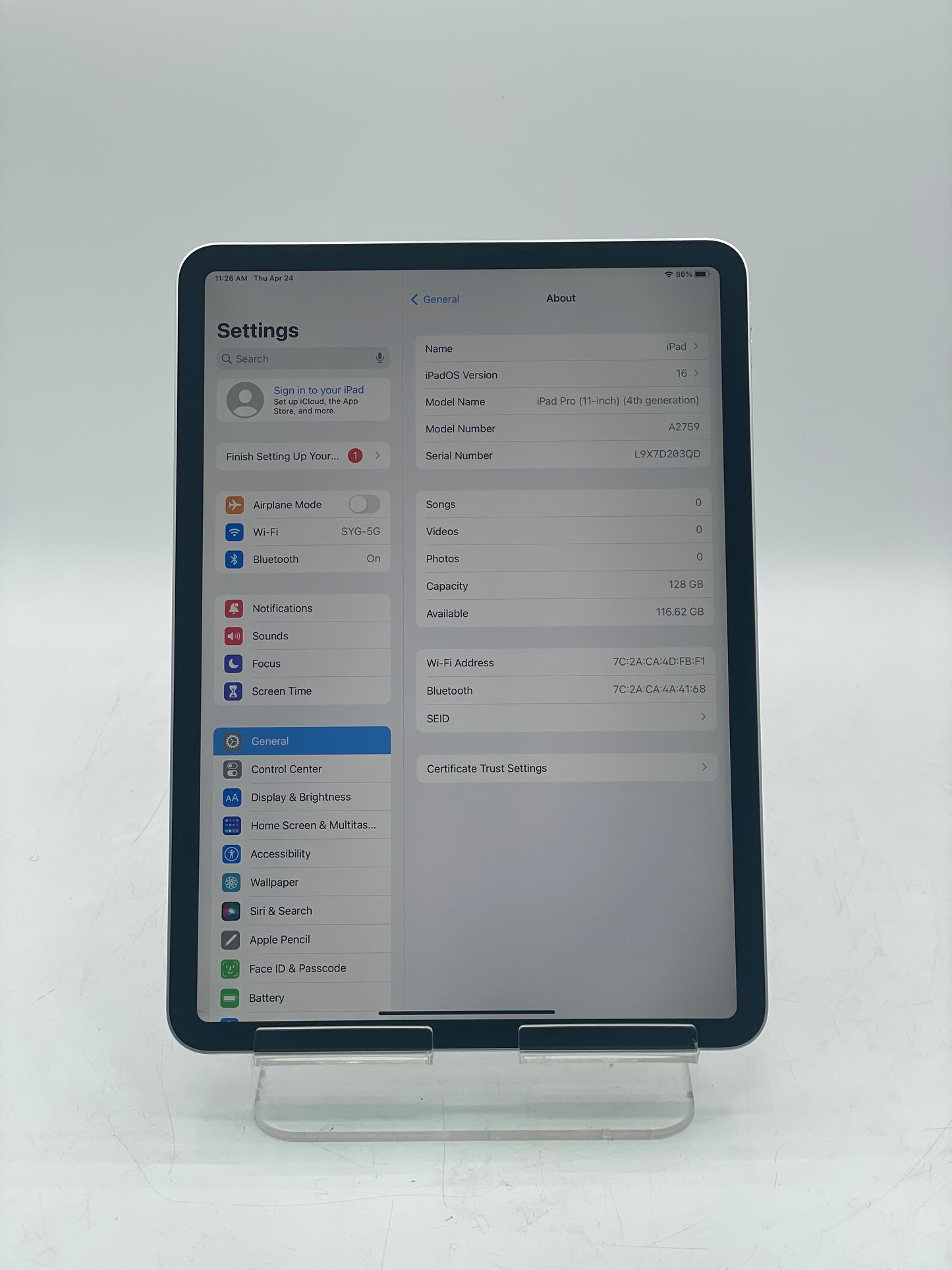 Apple iPad Pro 11" 4th Gen A2759 MNXE3LL/A 128 GB Wi-Fi Only Silver READ