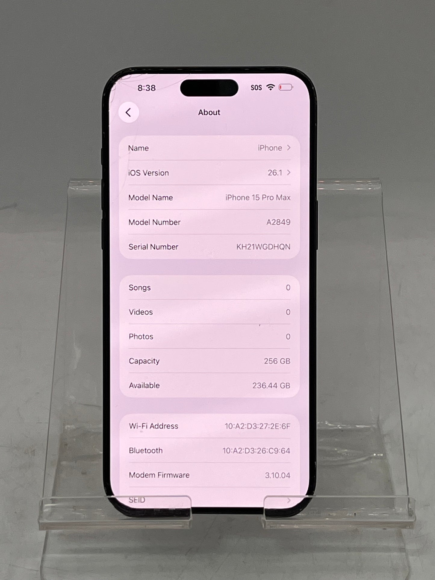 Wifi Only Apple iPhone 15 Pro Max MU663LL/A A2849 256GB Black