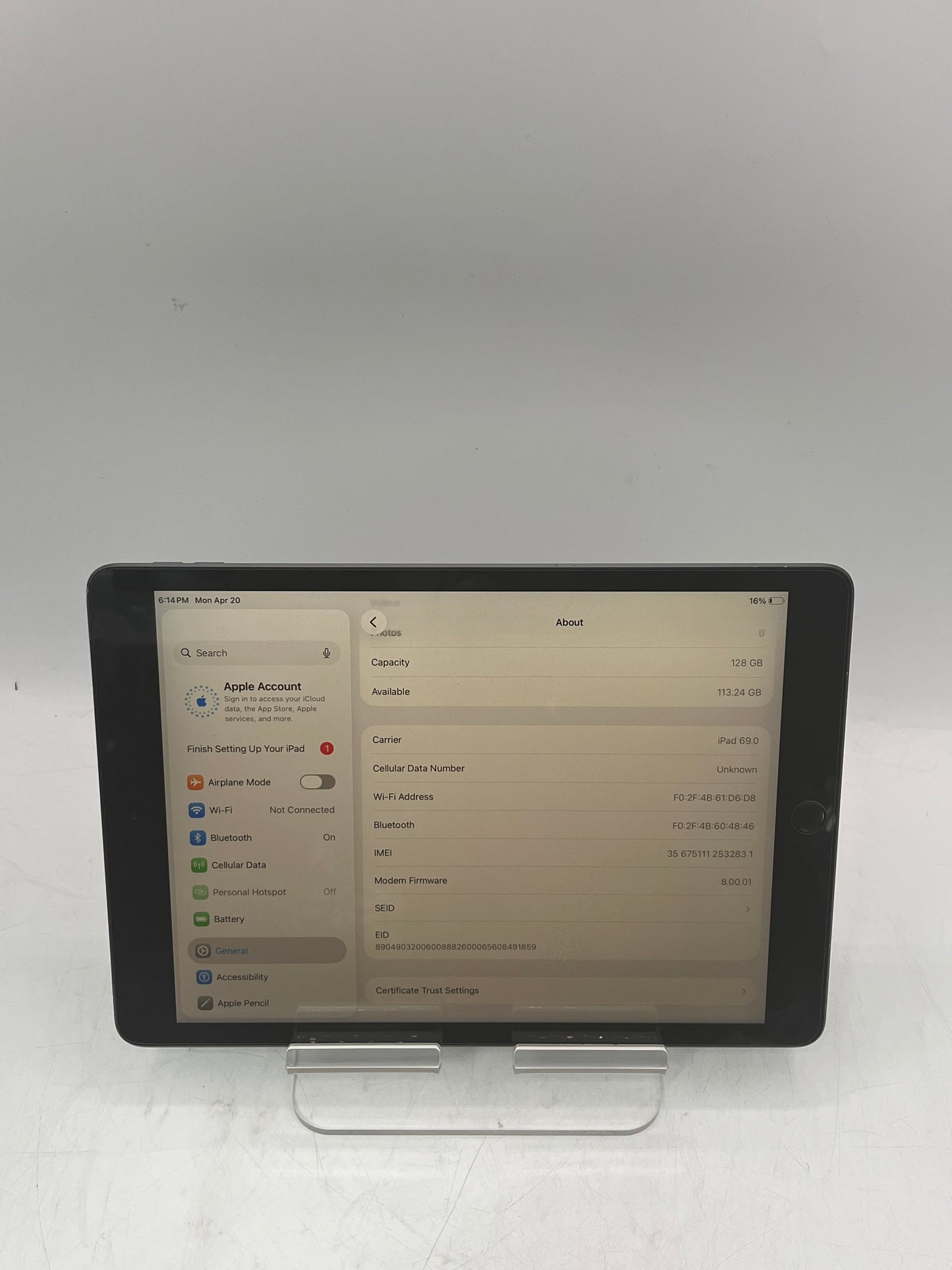 Unlocked Apple iPad (8th Gen) A2428 128GB WiFi + Cellular Black