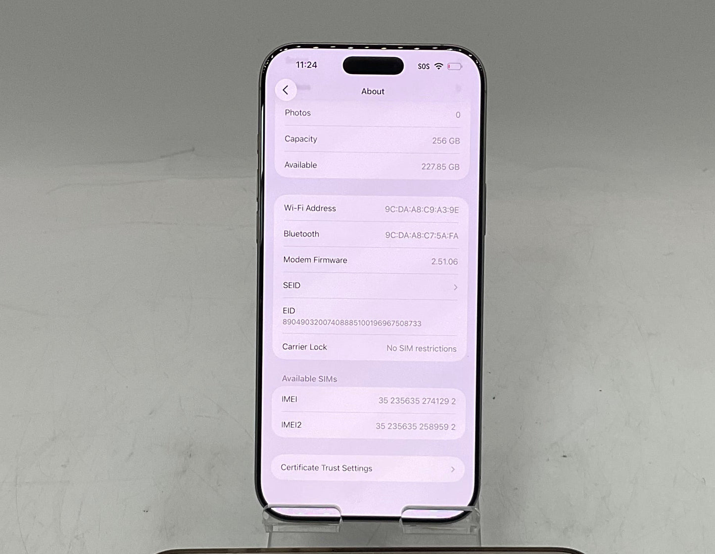 Unlocked Apple iPhone 16 Pro Max A3084 MYW63LL/A 256GB Natural Titanium 93% Battery Health