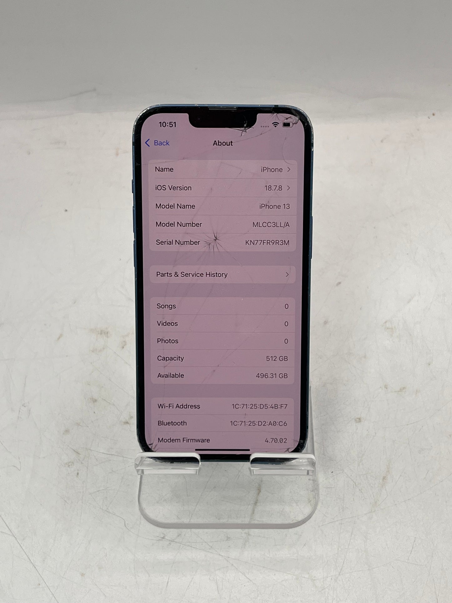Unlocked Apple iPhone 13 MLCC3LL/A A2482 512GB Blue Back - For Parts
