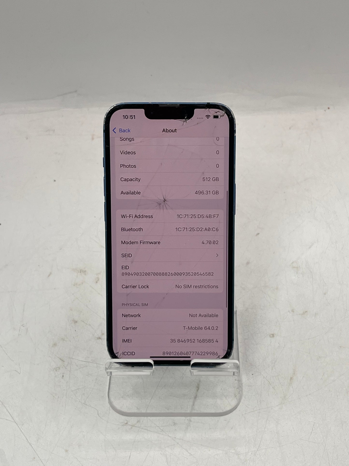Unlocked Apple iPhone 13 MLCC3LL/A A2482 512GB Blue Back - For Parts