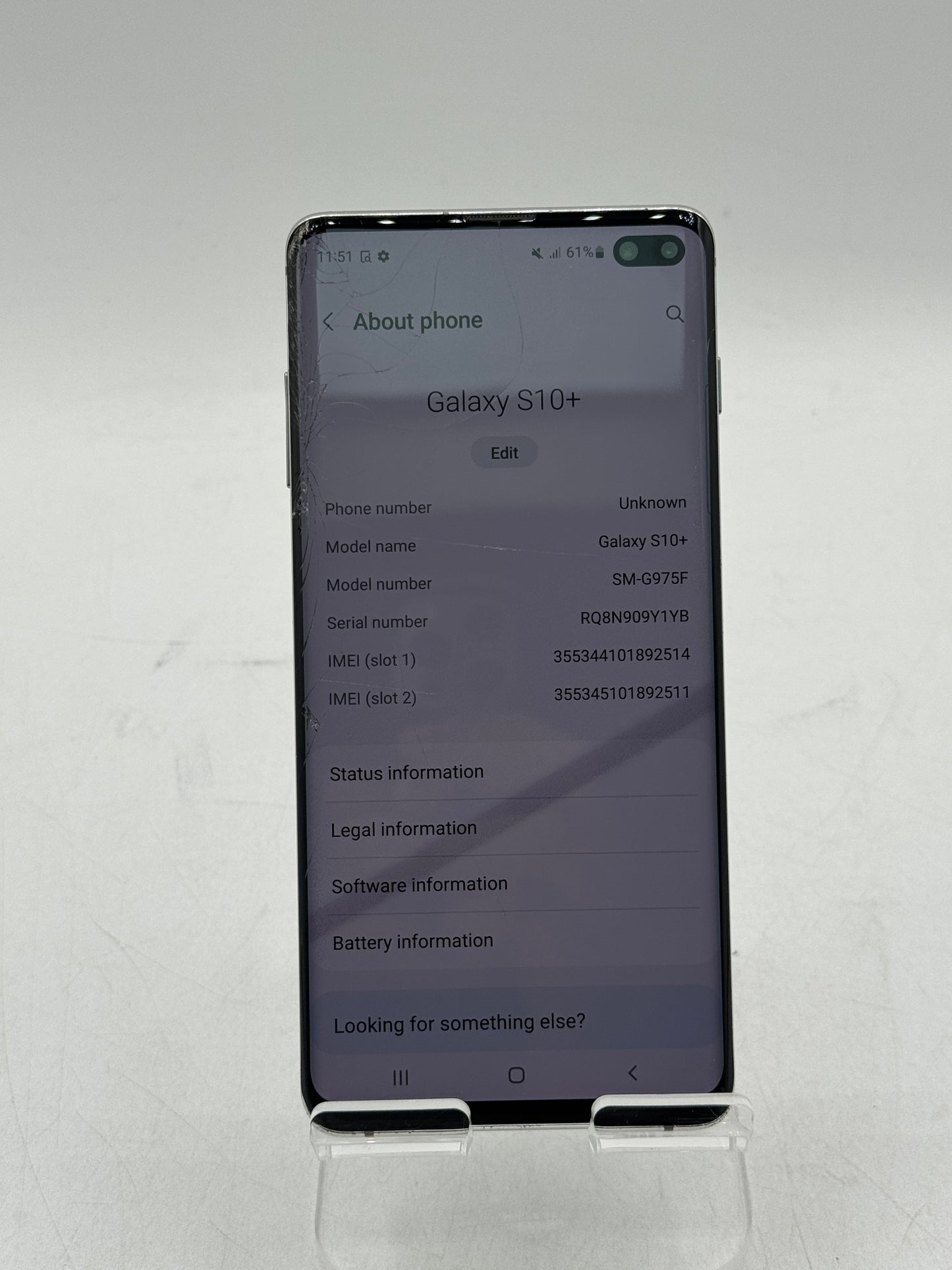 Unlocked Samsung Galaxy S10 Plus SM-G975F 8GB 128GB Prism White READ