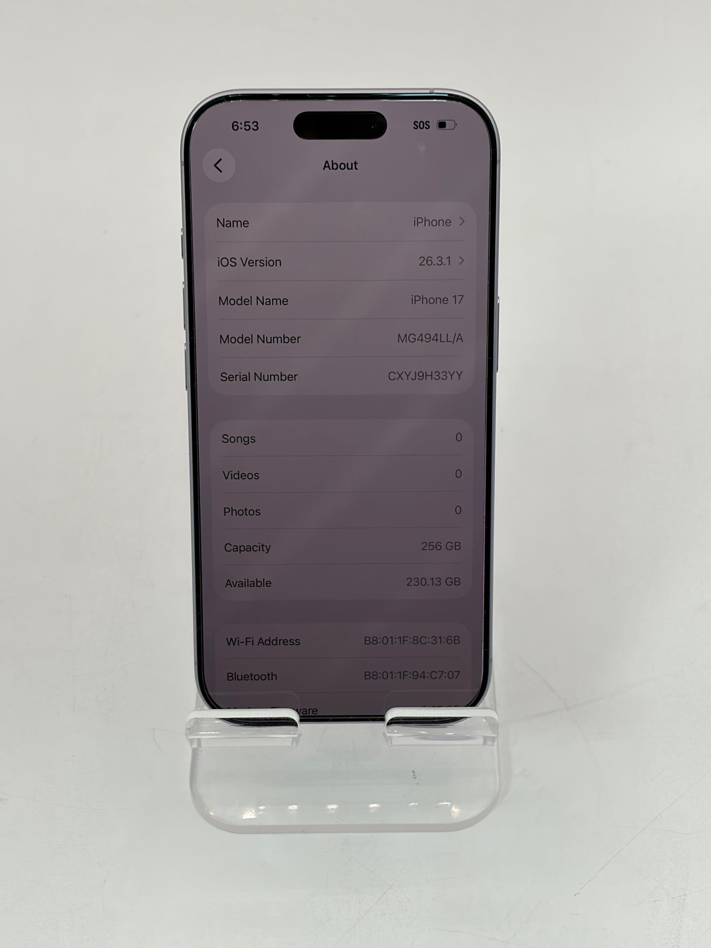 T-Mobile Only Apple iPhone 17 256GB A3258 MG494LL/A - Purple 100% Battery Health