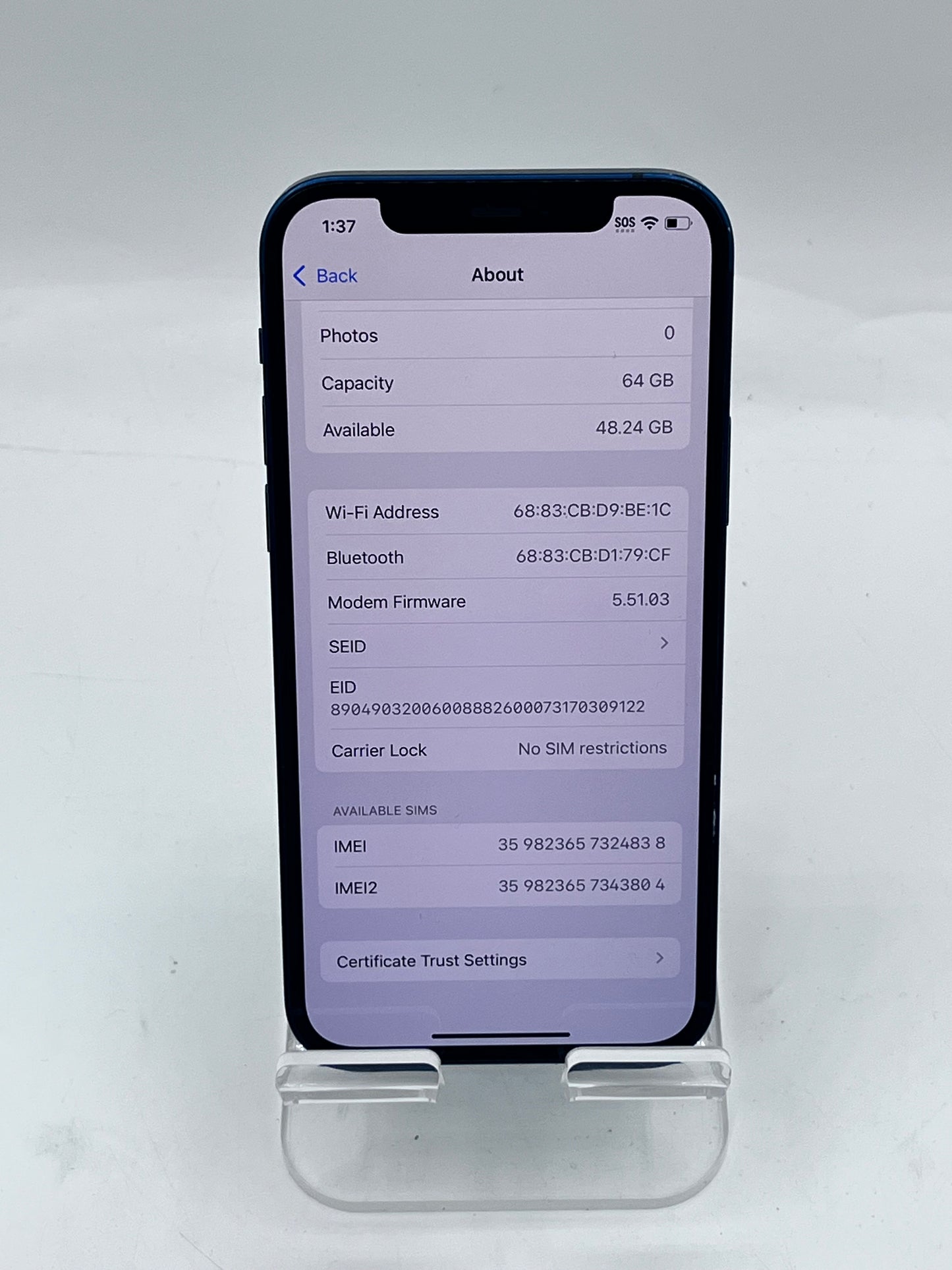 Unlocked Apple iPhone 12 MGH93LL/A A2172 6.1' 64GB - Blue