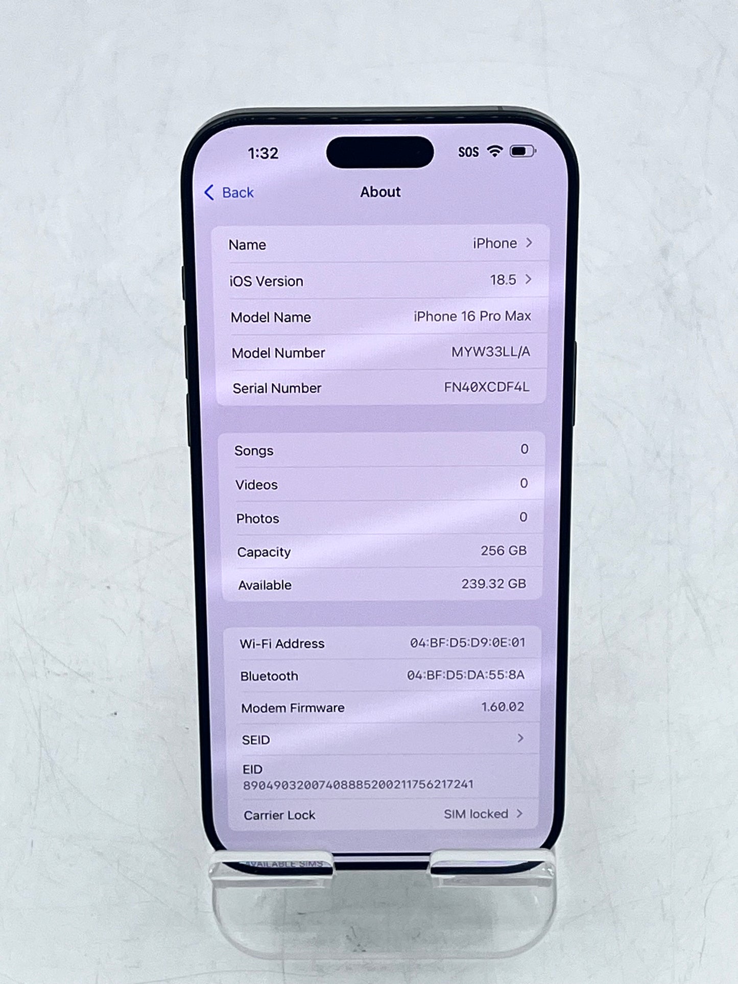 iPhone 16 Pro Max 256GB  8GB MYW33LL/A  Black Titanium - For Parts